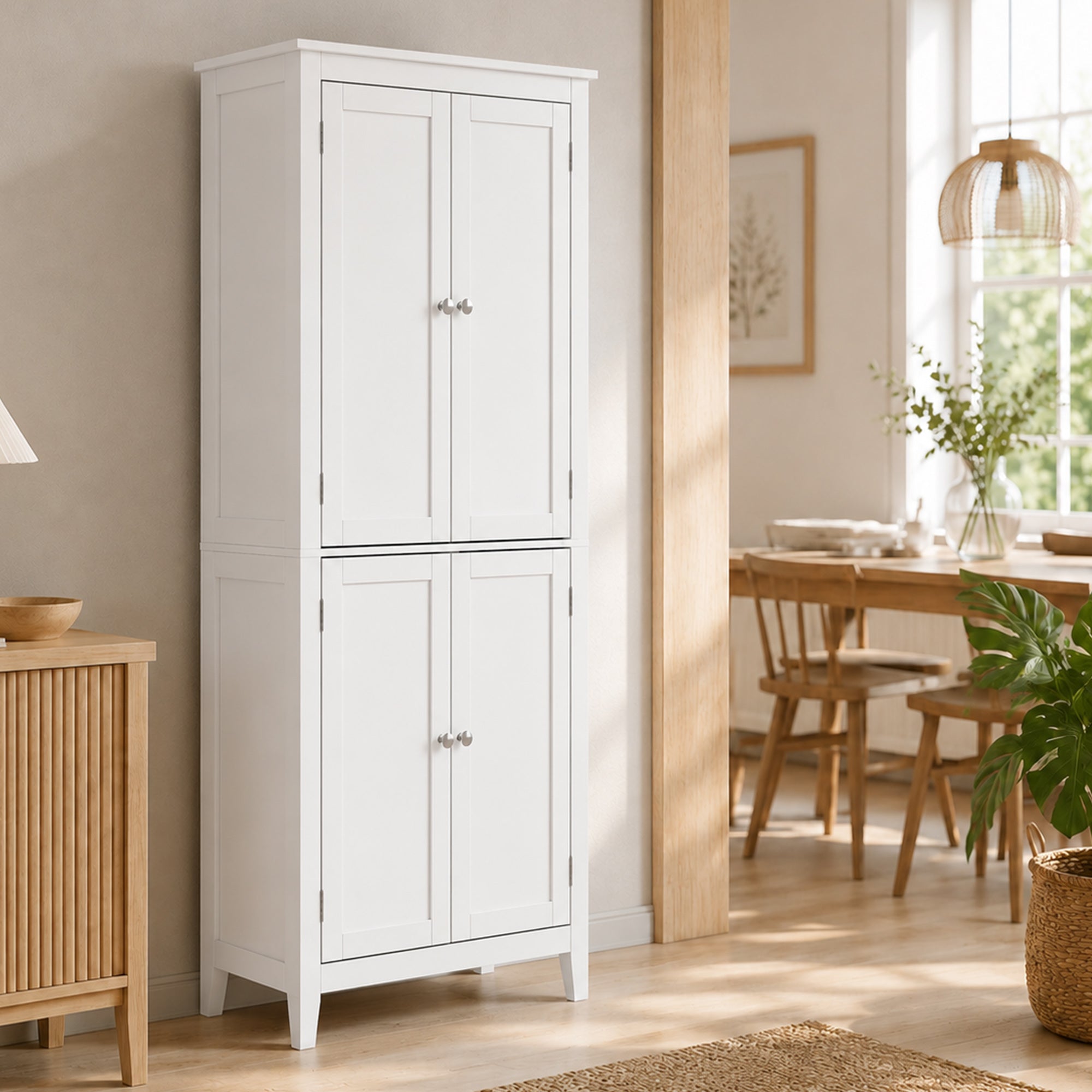 170 cm Tall Bathroom Storage Cabinet, Freestanding Narrow Bathroom Cabinet with Adjustable Shelves for Laundry Room, Living Room, Entryway, Kitchen, White