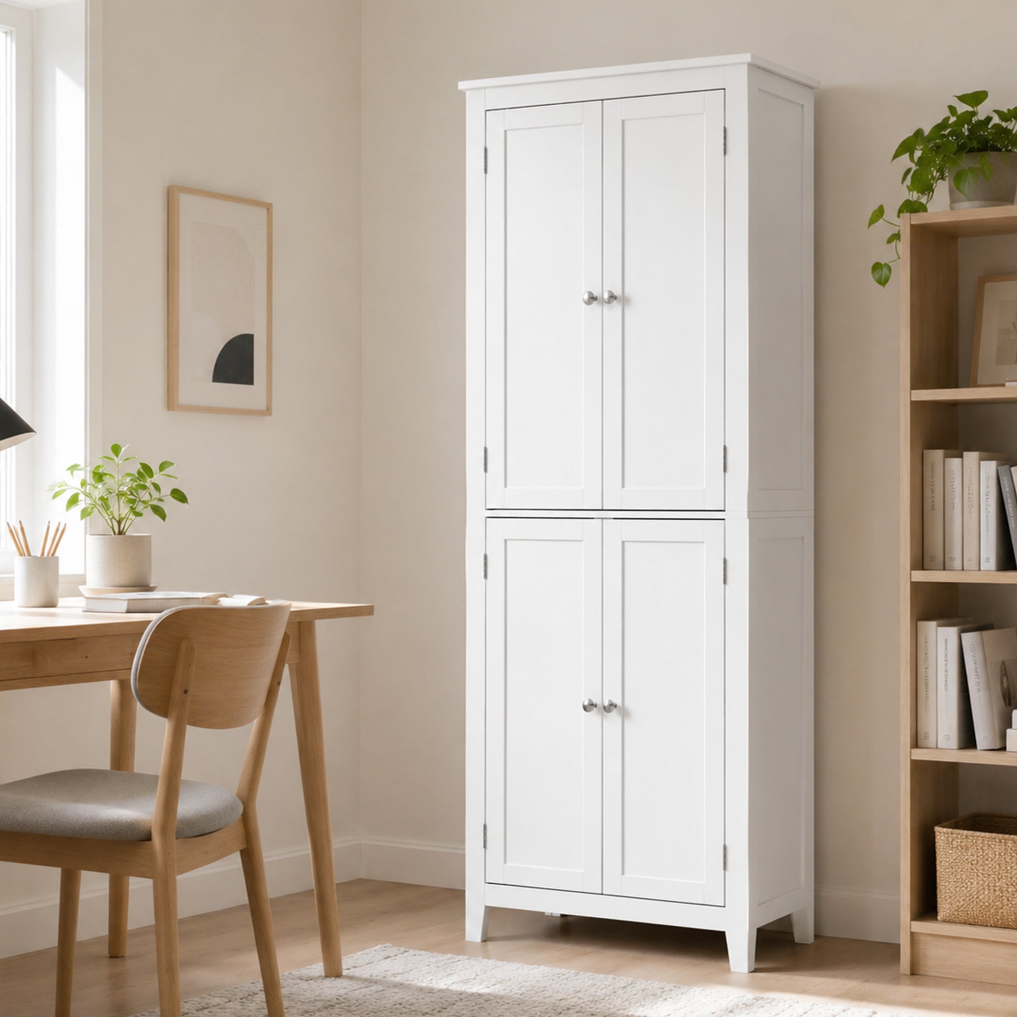 170 cm Tall Bathroom Storage Cabinet, Freestanding Narrow Bathroom Cabinet with Adjustable Shelves for Laundry Room, Living Room, Entryway, Kitchen, White