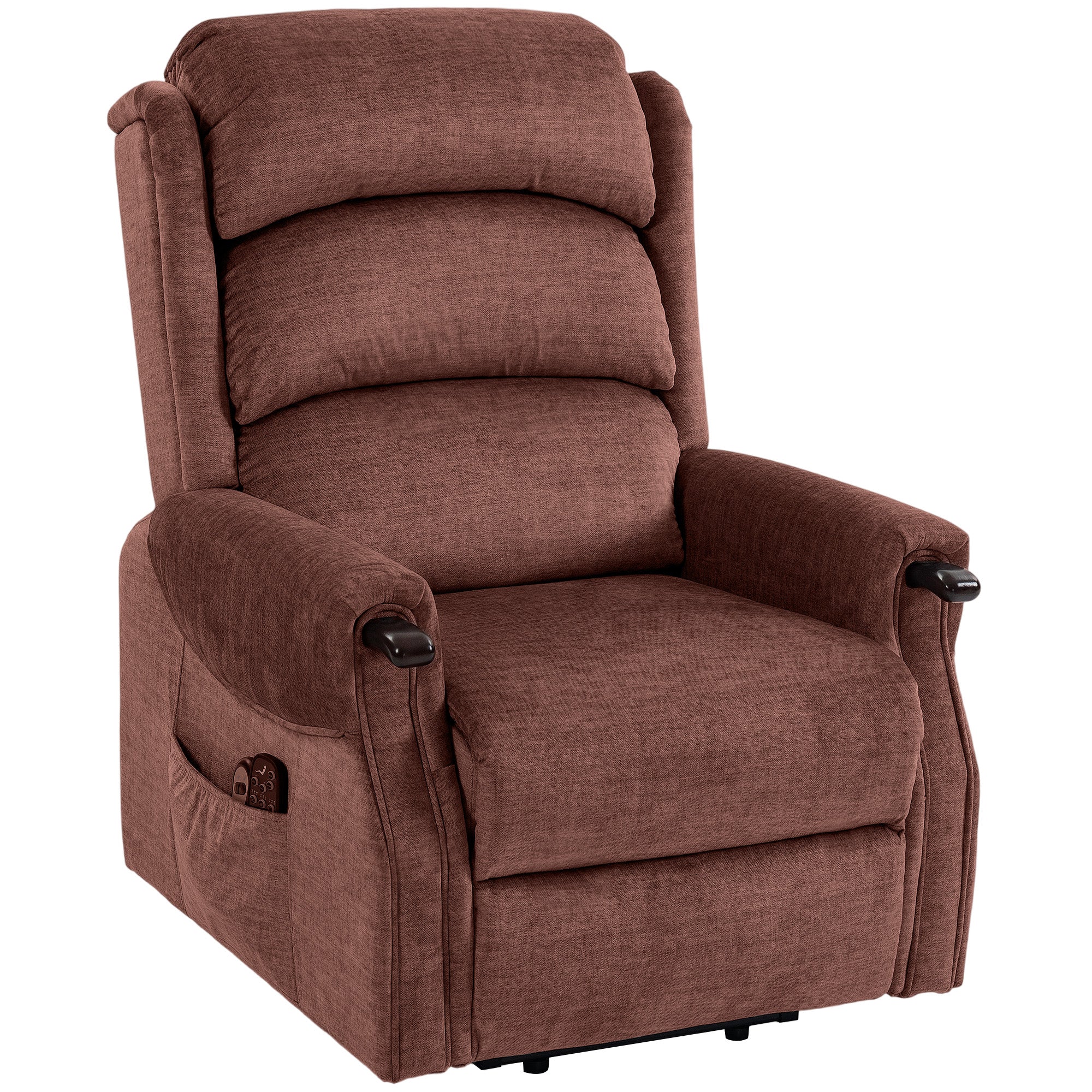 Power Lift Recliner Chair with Vibration Massage and Heat, Electric Lift Chair with Wood Grip, Pocket Spring, Fabric Riser and Reclining Armchair with Remote, Quick Assembly, Brown