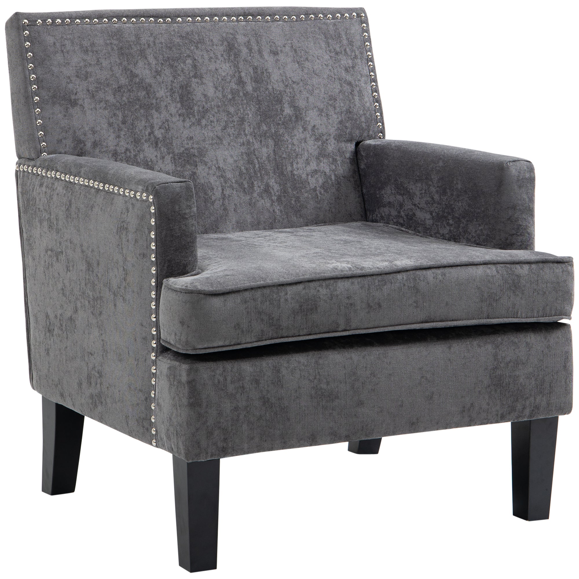 Modern Accent Chair Upholstered Living Room Chair with Wood Legs Dark Gray