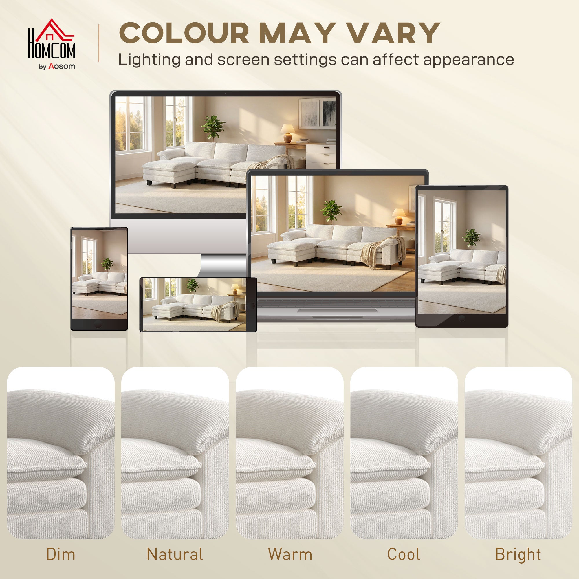 124" Sectional Sofa, L Shaped Couch with Deep Seat, Movable Ottoman and Pillow-top Armrests, Corduroy 3 Seat Sectional Couch for Living Room, 2200lb Capacity, Beige