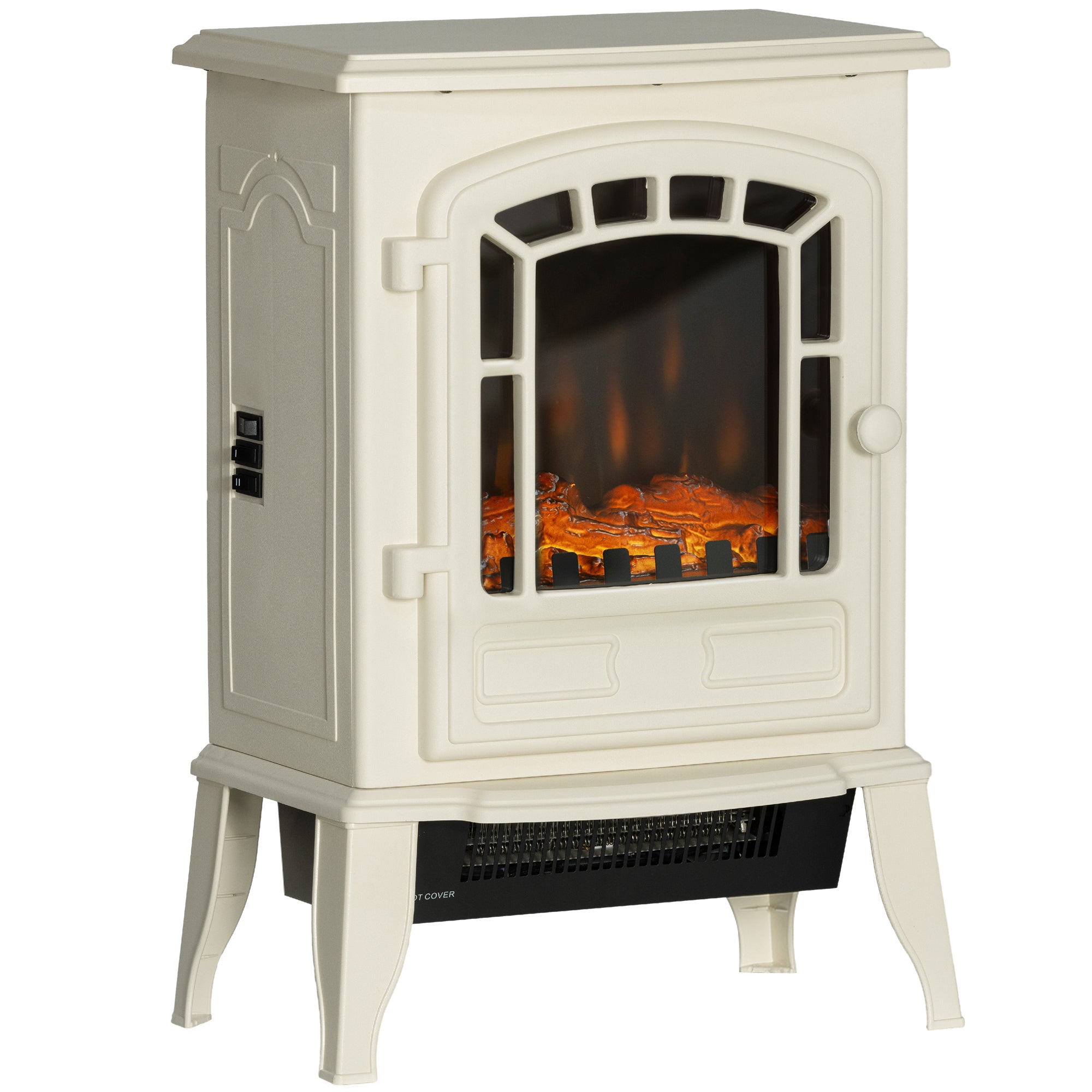 Realistic Electric Fireplace for Indoor Use 3D-Flame Freestanding Stove 750W/1500W Beige