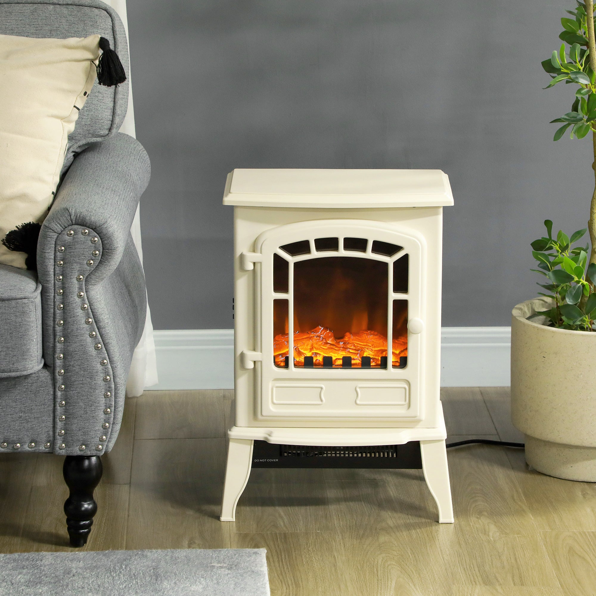 Realistic Electric Fireplace for Indoor Use 3D-Flame Freestanding Stove 750W/1500W Beige