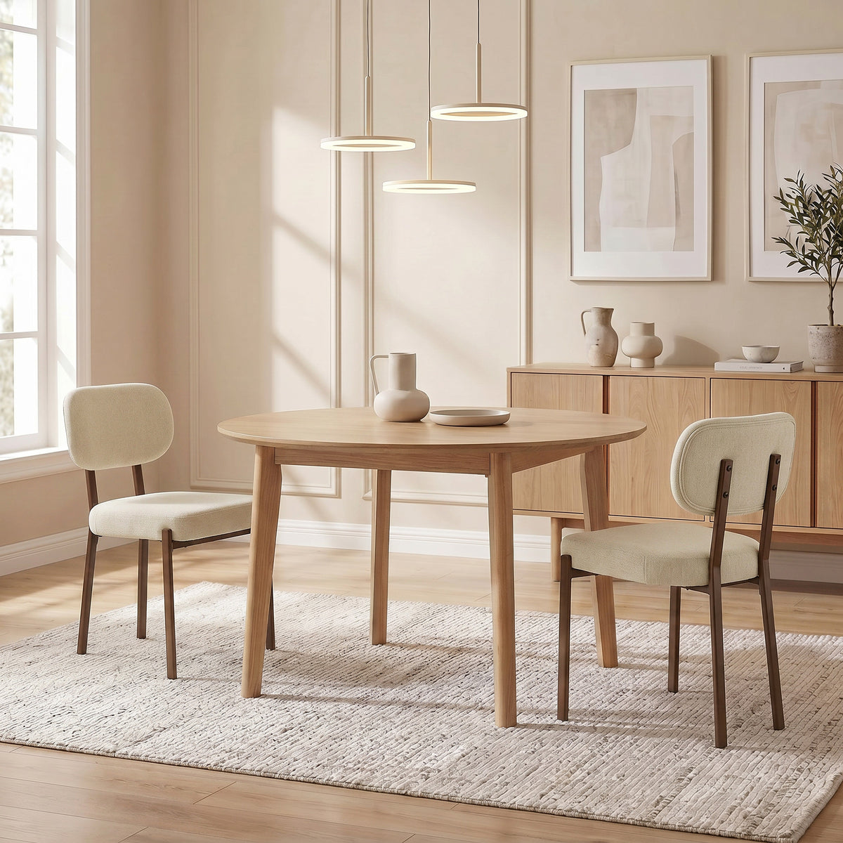 Modern Dining Chairs Set of 2, Upholstered Linen Fabric Kitchen Chairs with Metal Legs and Wide Padded Seat for Kitchen, Living Room, Beige