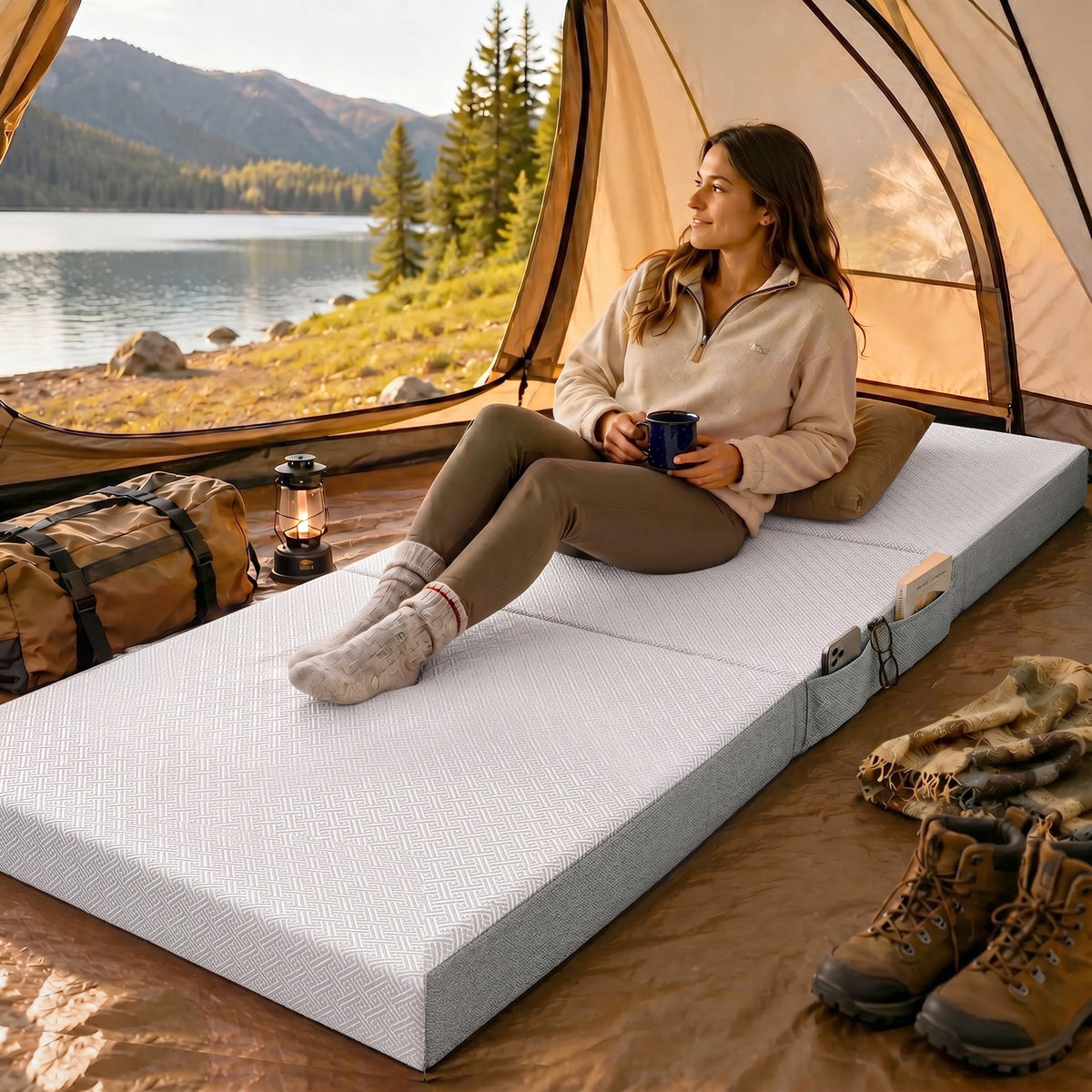 Foldable Mattress Twin Size, 6 Inch Tri Fold Memory Foam Mattress with Washable Cover & Non-Slip Bottom, Portable Floor Bed for RV, Guest, Travel, Camping, 75" x 38" x6"