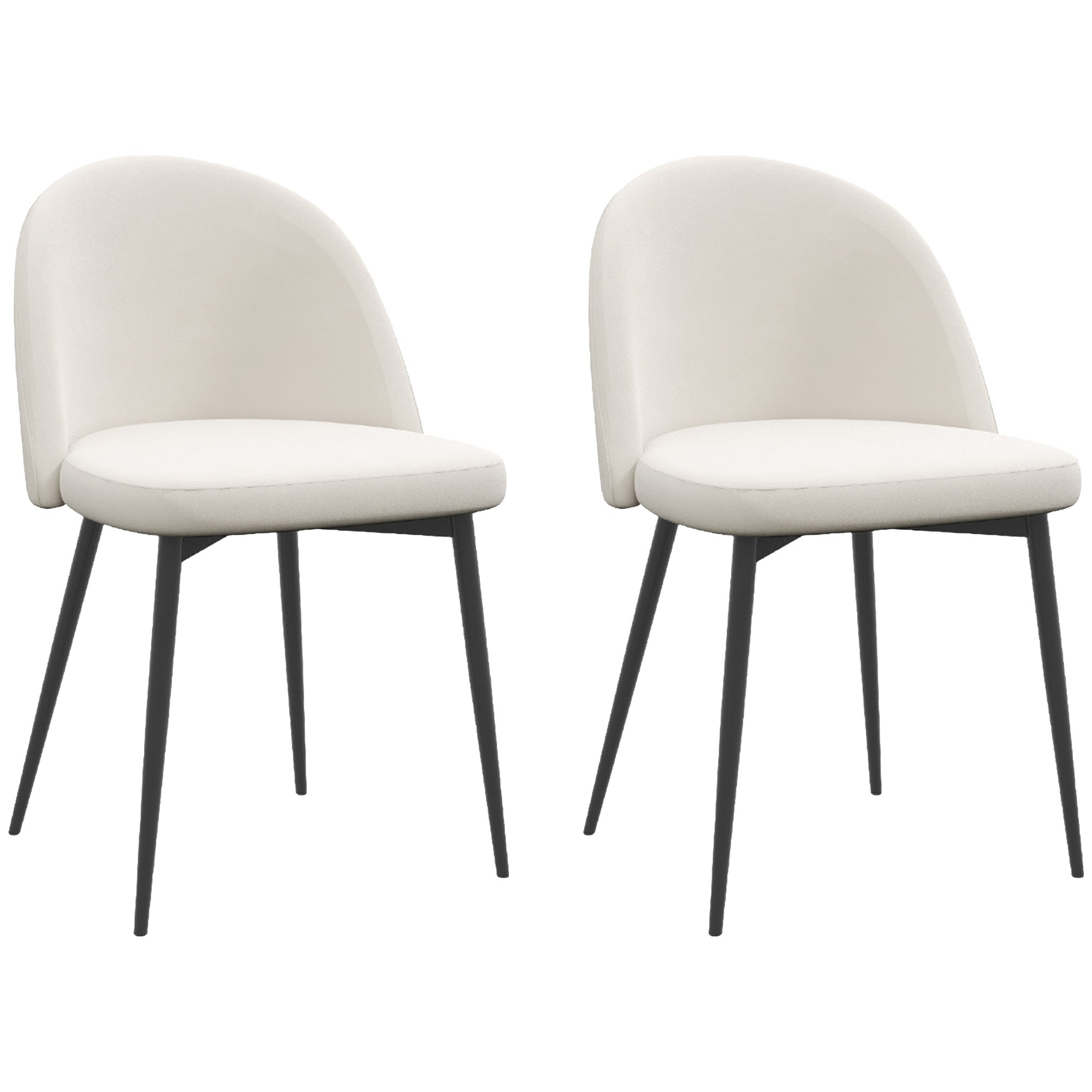 HOMCOM Modern Dining Chairs Set of 2, Mid-Back Velvet Upholstered Kitchen Chairs, Side Chair for Living Room, Dining Room, Cream White