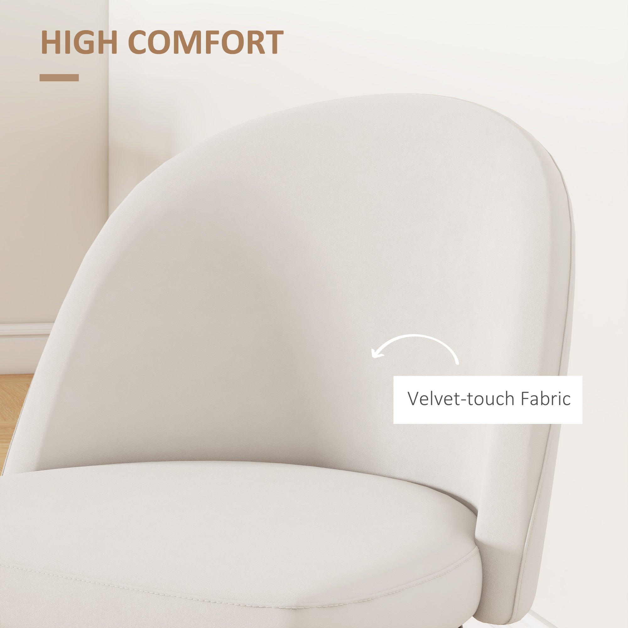 HOMCOM Modern Dining Chairs Set of 2, Mid-Back Velvet Upholstered Kitchen Chairs, Side Chair for Living Room, Dining Room, Cream White