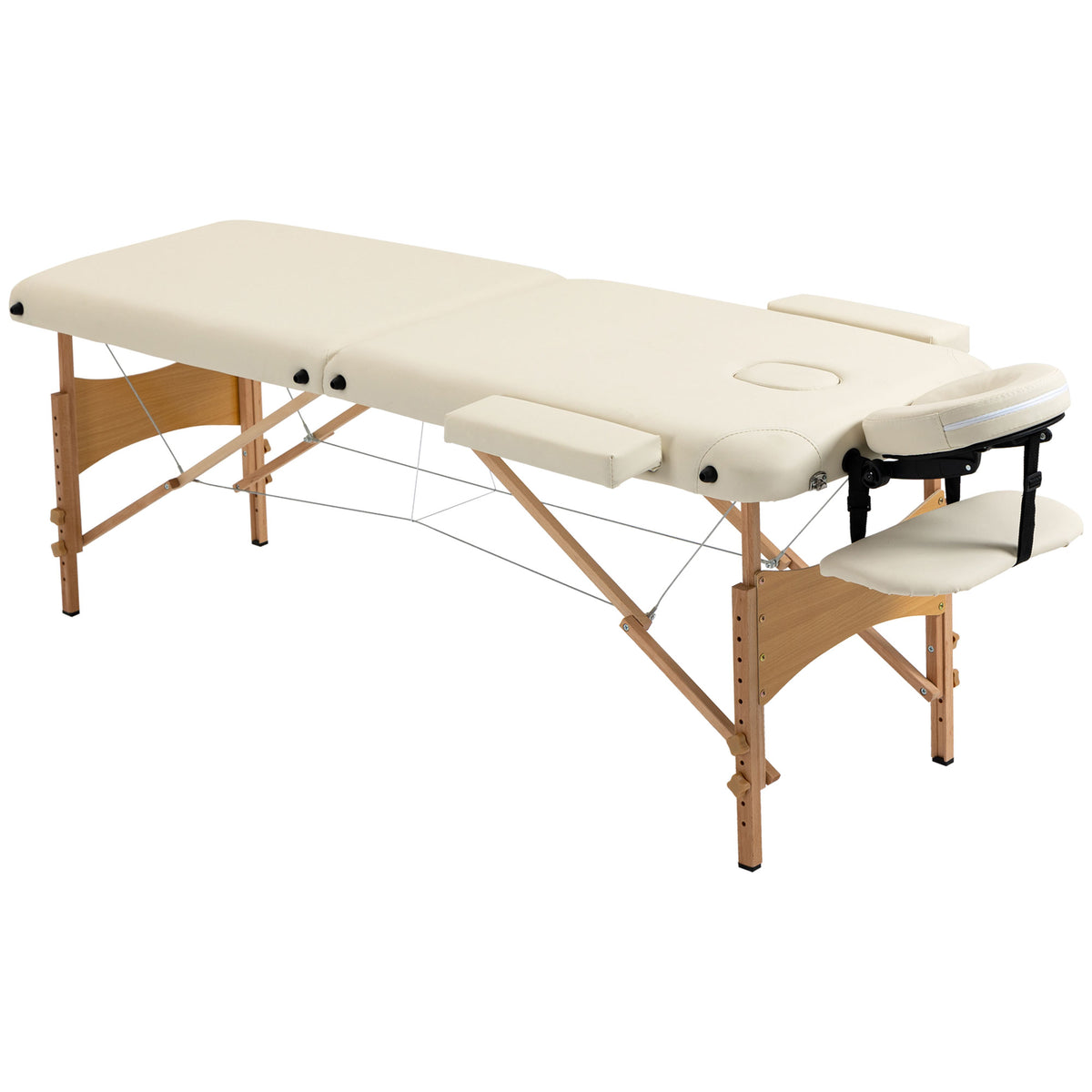 83 Inch Portable Folding Massage Table, Height Adjustable Professional Salon Spa Facial Couch Bed with Carrying Case, Headrest, Armrests, Beige