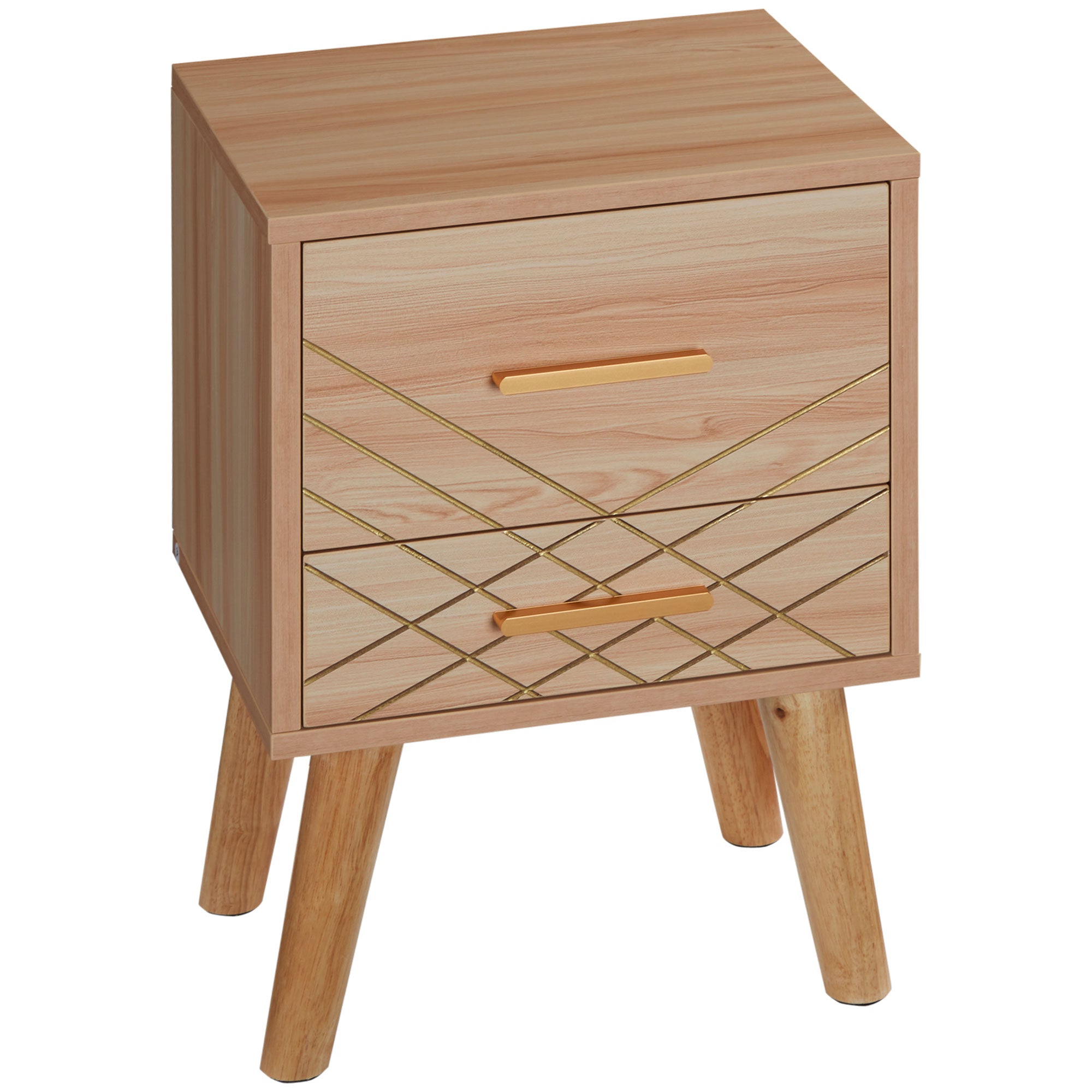 HOMCOM Bedside Table, Bedside Cabinet with 2 Drawers, Nordic Side Table with Wood Legs, Nightstand for Bedroom, Natural