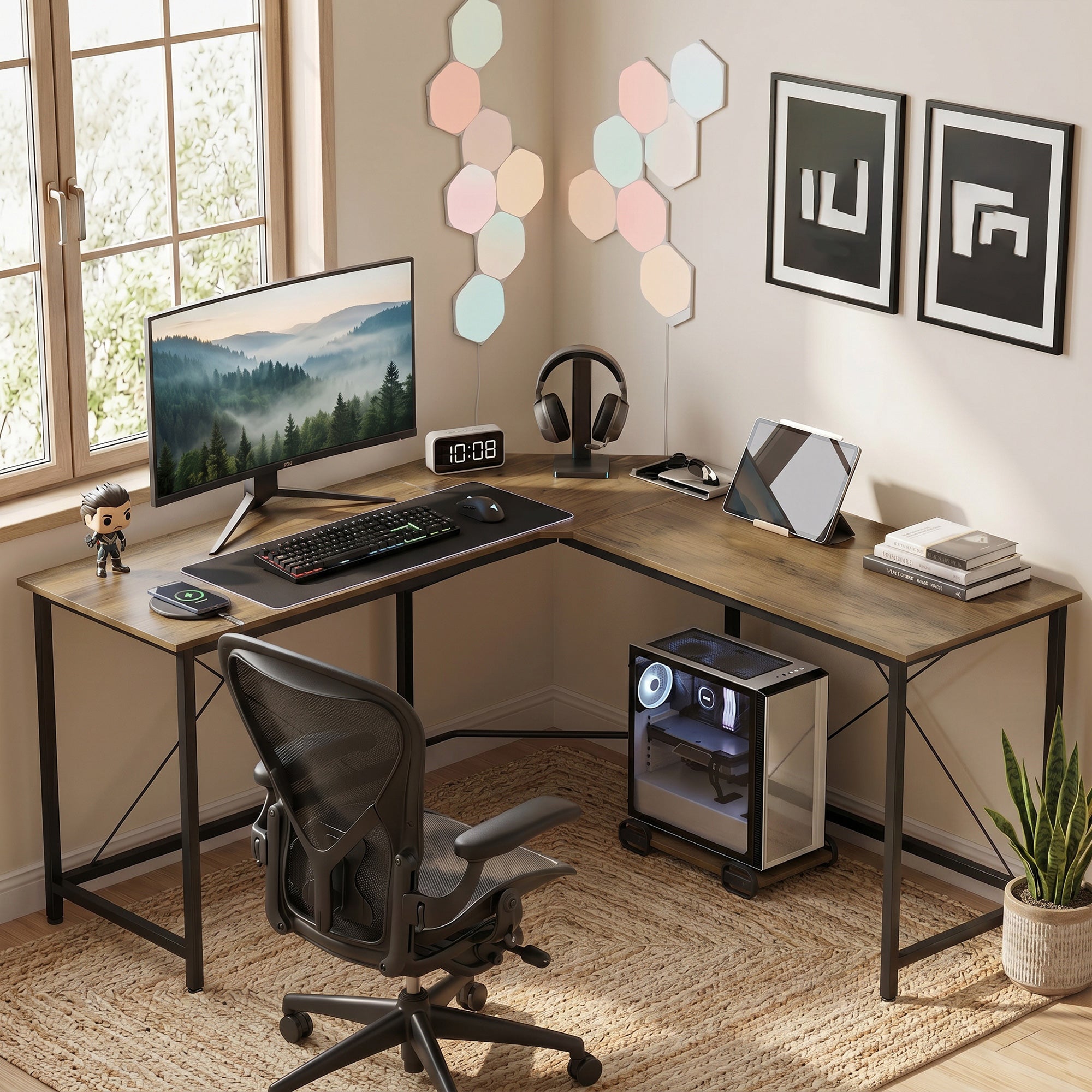 L-Shaped Desk, Gaming Desk, 150 x 150 x 75 cm, Corner Computer Desk for Study, Home Office, Bedroom, Grey Wood Effect