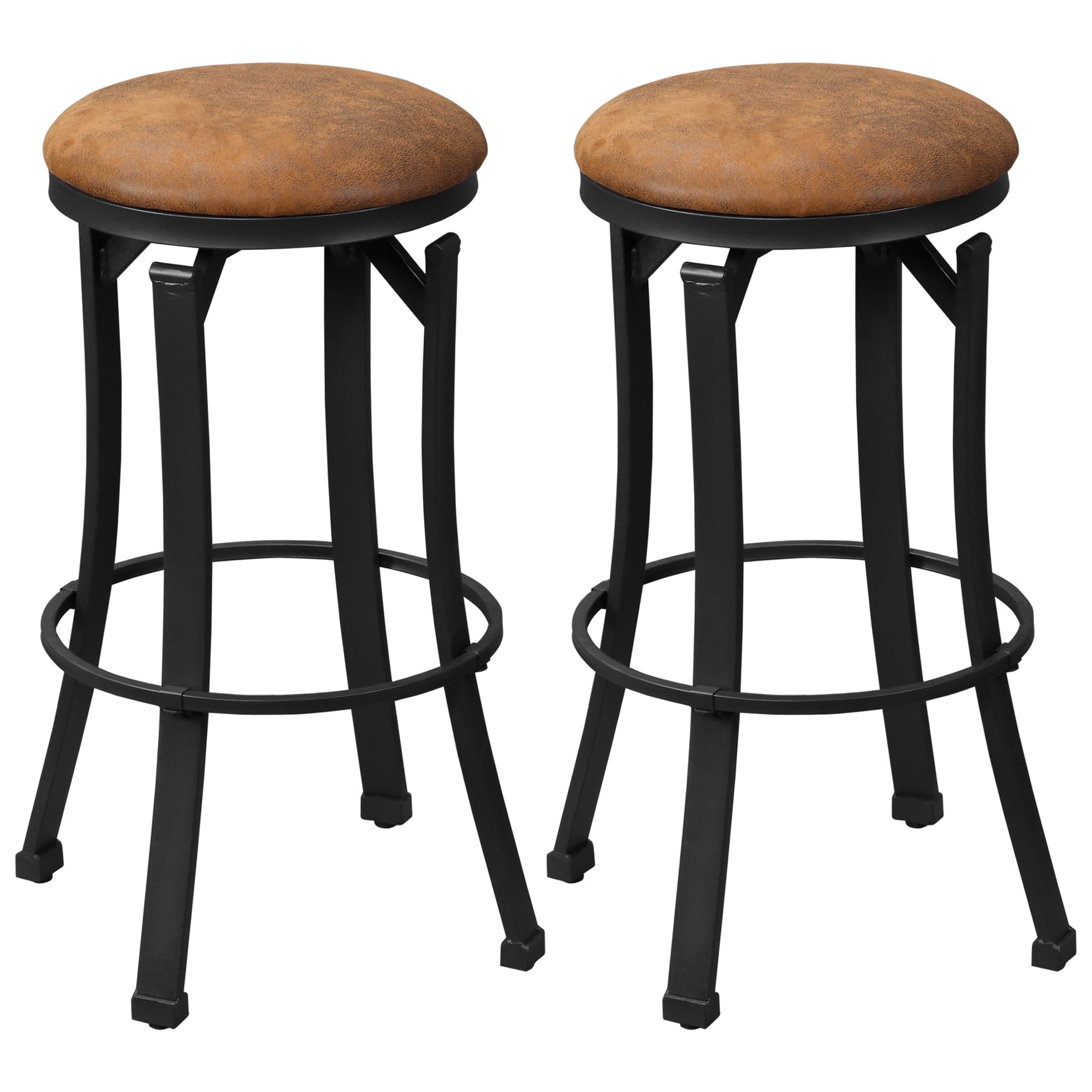 Bar Stools Set of 2 Vintage Barstools W/ Footrest for Kitchen Dining Room Brown