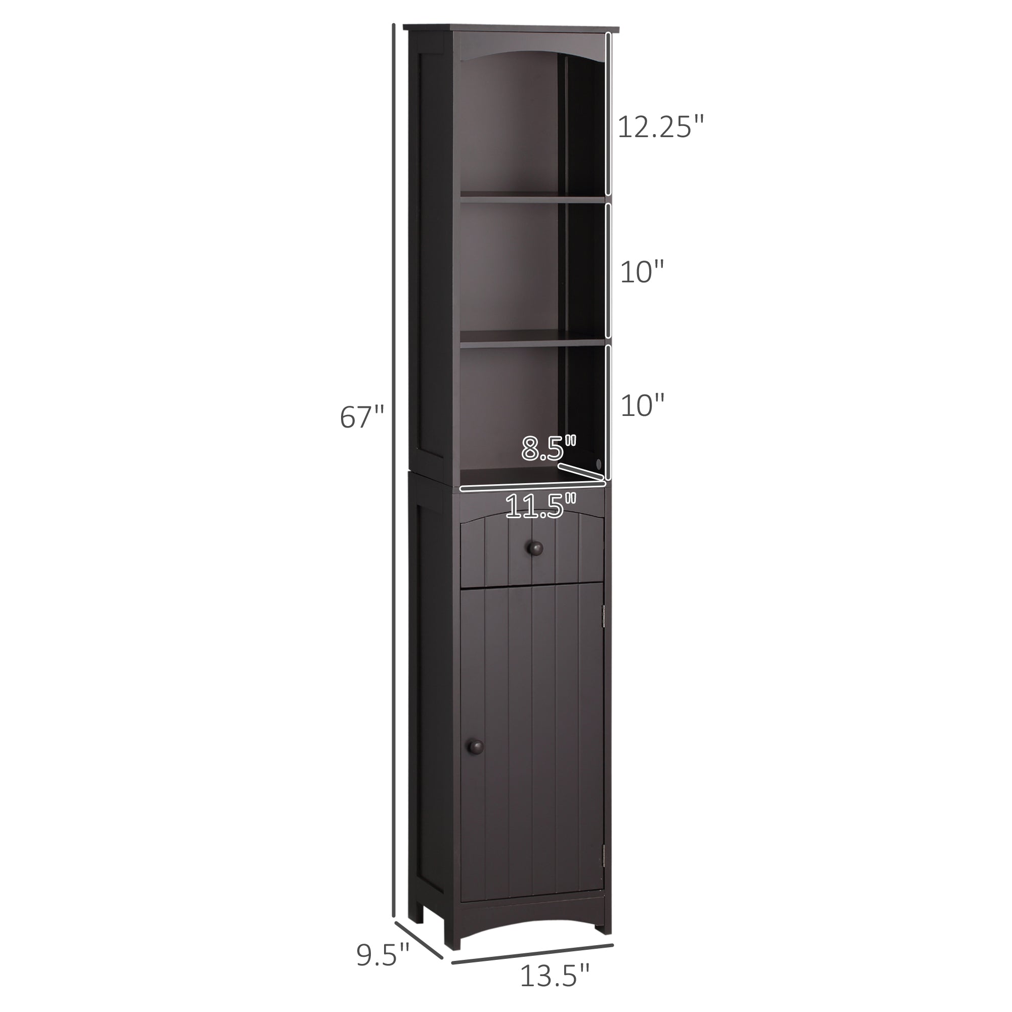 Bathroom Storage Cabinet Free Standing Unit Tall Linen Tower with 3 Tier Shelves and Drawer Brown