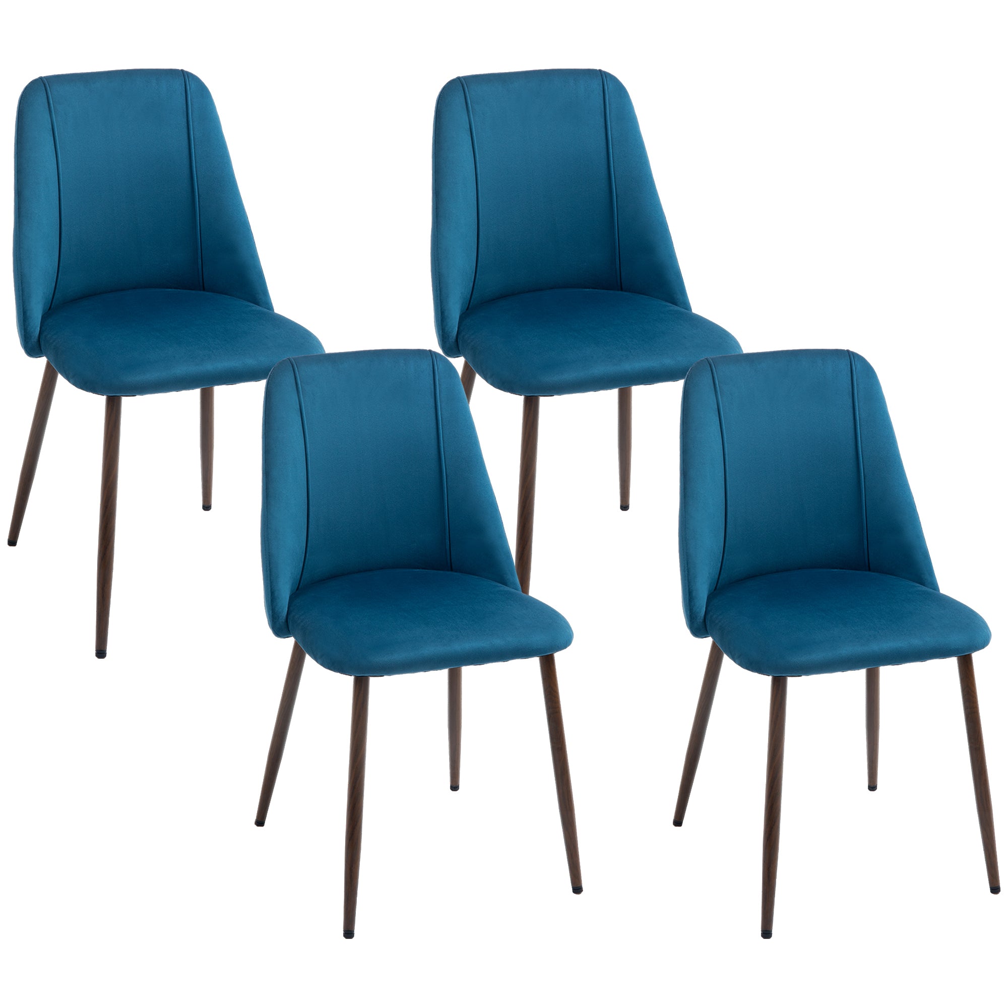 HOMCOM Dining Chairs Set of 4, Modern Kitchen Chairs with Velvet-touch Upholstery, Curved Back and Wood-grain Steel Legs, Accent Chairs for Living Room, Bedroom, Dark Blue