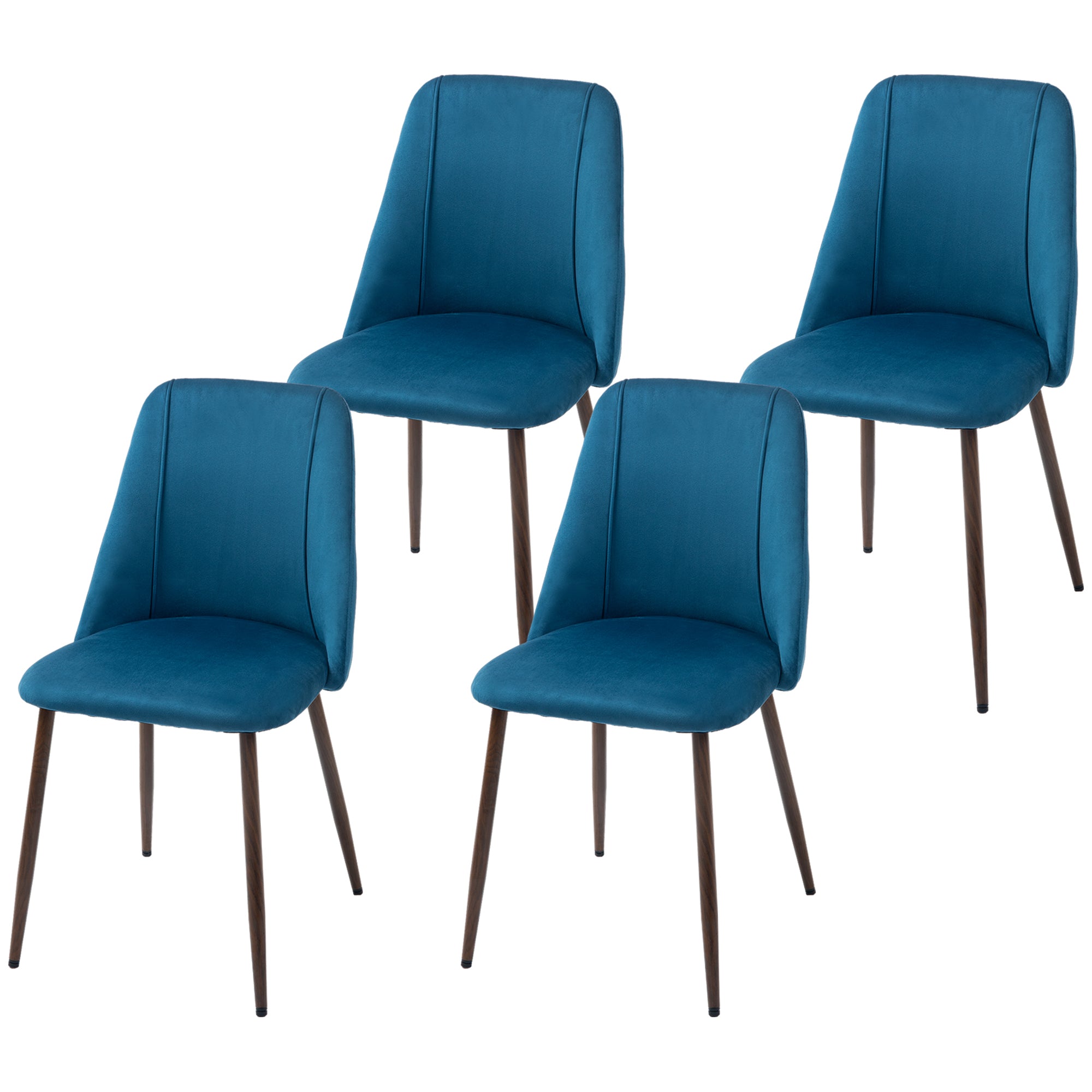 HOMCOM Dining Chairs Set of 4, Modern Kitchen Chairs with Velvet-touch Upholstery, Curved Back and Wood-grain Steel Legs, Accent Chairs for Living Room, Bedroom, Dark Blue