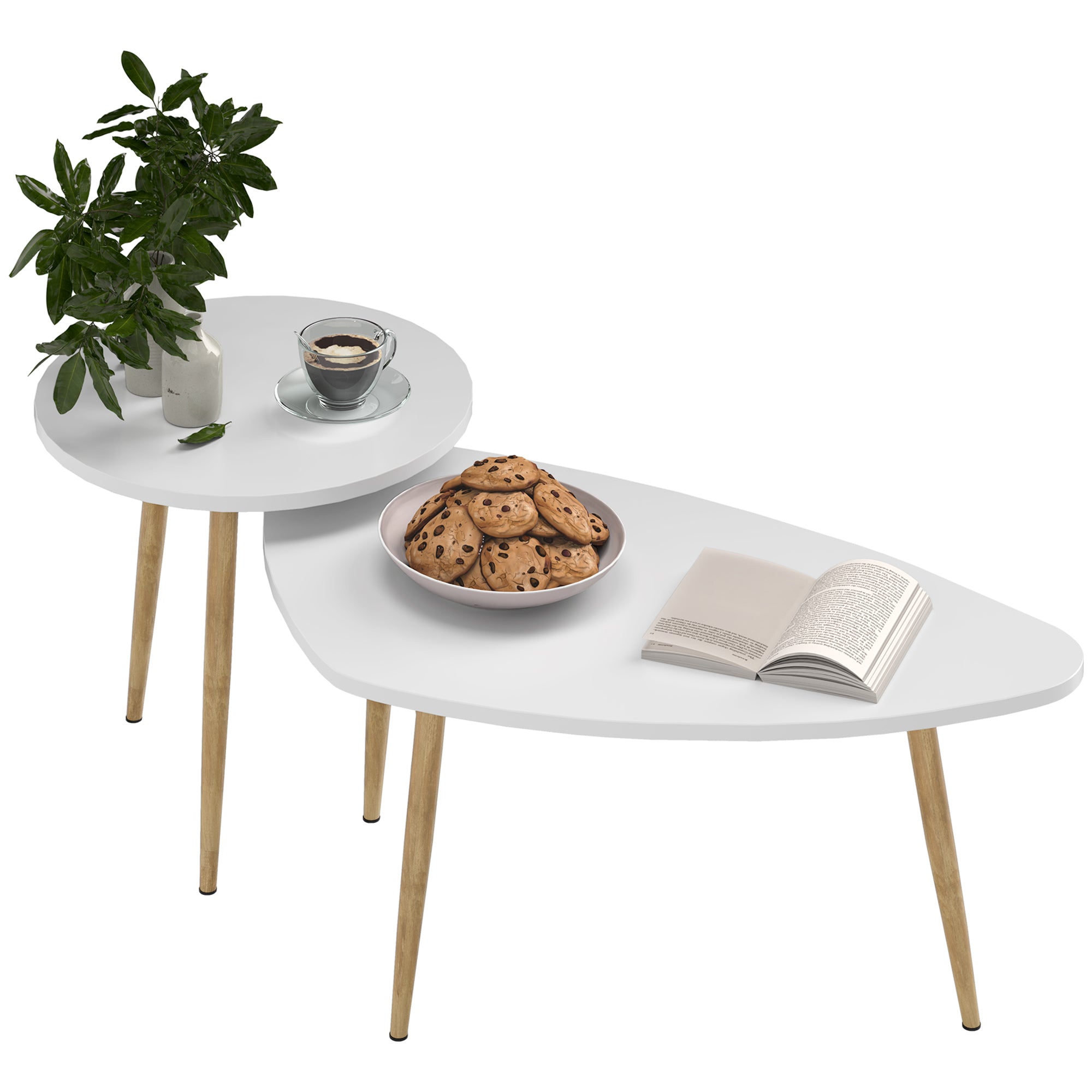 HOMCOM Coffee Table Set of 2, Nesting Coffee End Tables with Modern Decor, Side Table Triangle Occasional Stand Tea Table for Living Room Home and Office, White