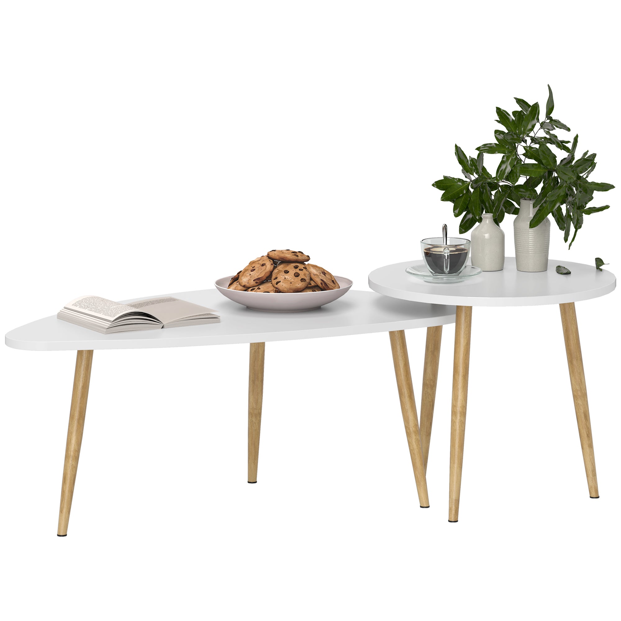HOMCOM Coffee Table Set of 2, Nesting Coffee End Tables with Modern Decor, Side Table Triangle Occasional Stand Tea Table for Living Room Home and Office, White