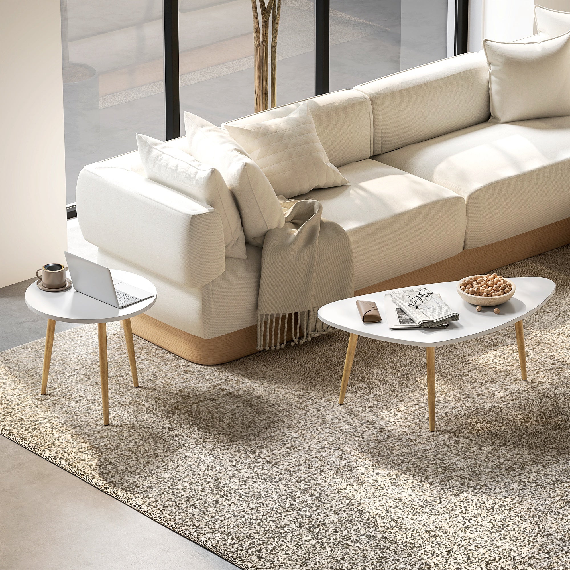HOMCOM Coffee Table Set of 2, Nesting Coffee End Tables with Modern Decor, Side Table Triangle Occasional Stand Tea Table for Living Room Home and Office, White