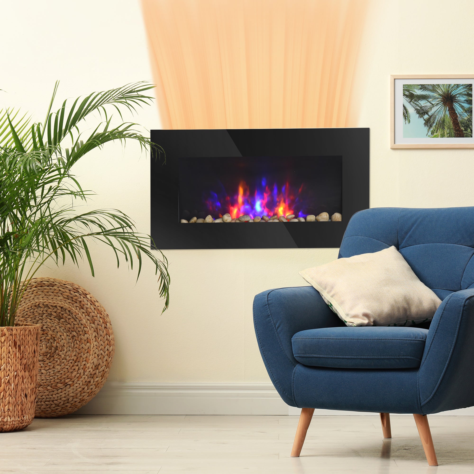 Recessed Fireplace Heater with Realistic LED Flames and Overheat Protection