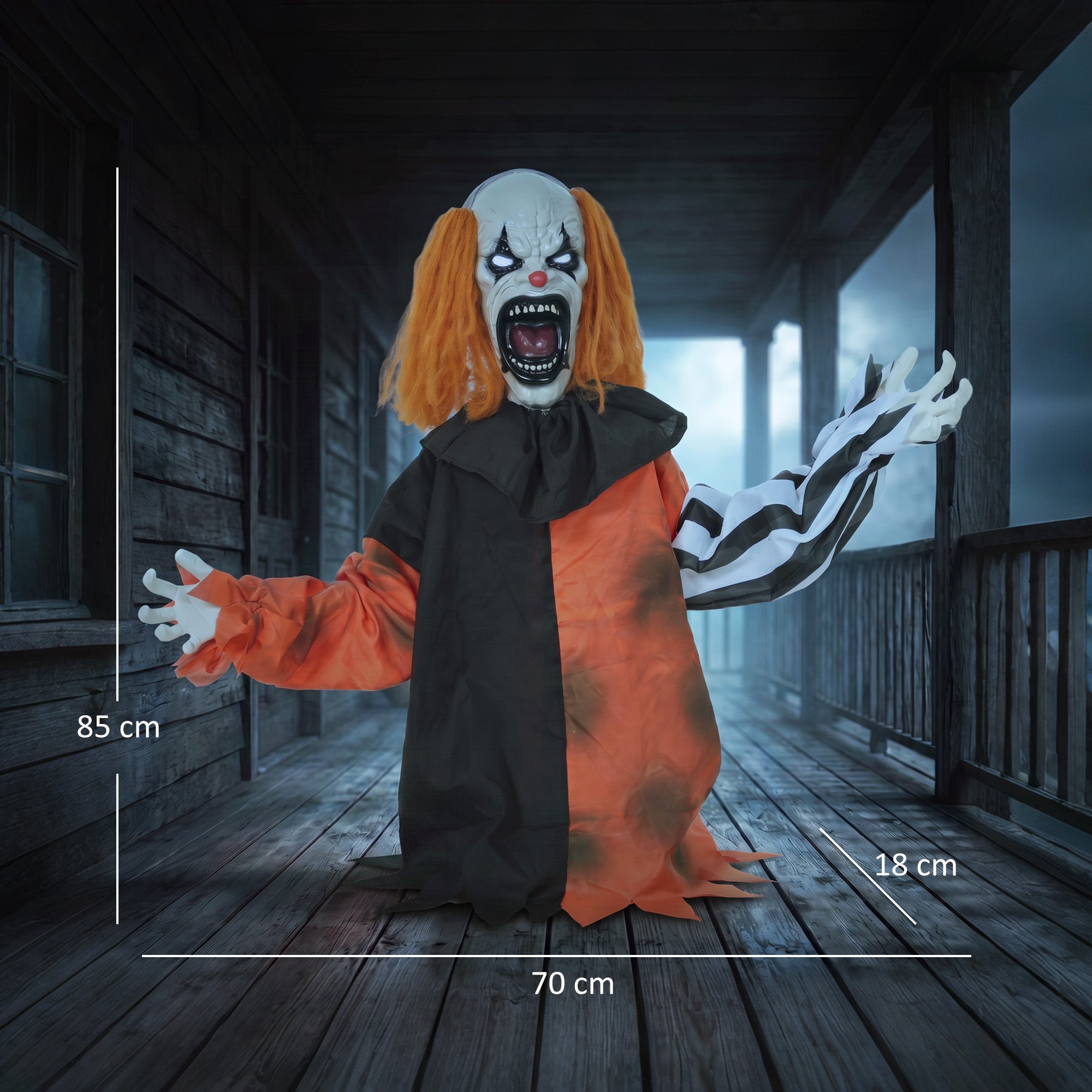 85cm Animated Halloween Face Changing Clown Animatronic, Half Body Standing Joker with Cackling Laughs and Sound, Glowing Eyes, Sound/Touch Activated, Holiday Decor for Indoor, Covered Outdoor