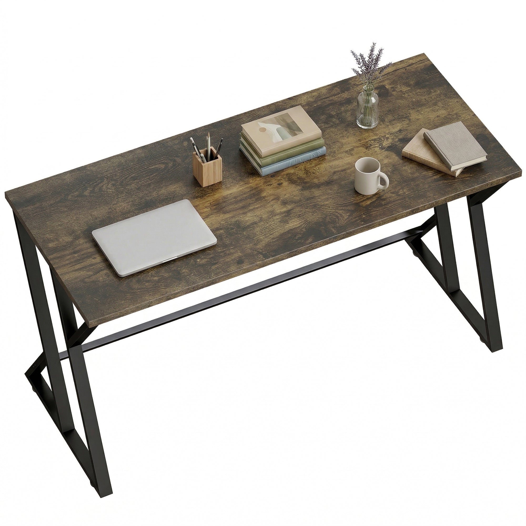 55 Inch Computer Desk, Industrial Writing Desk with Z-Shaped Metal Leg, Study Table for Home Office, Bedroom, Small Spaces, Rustic Brown