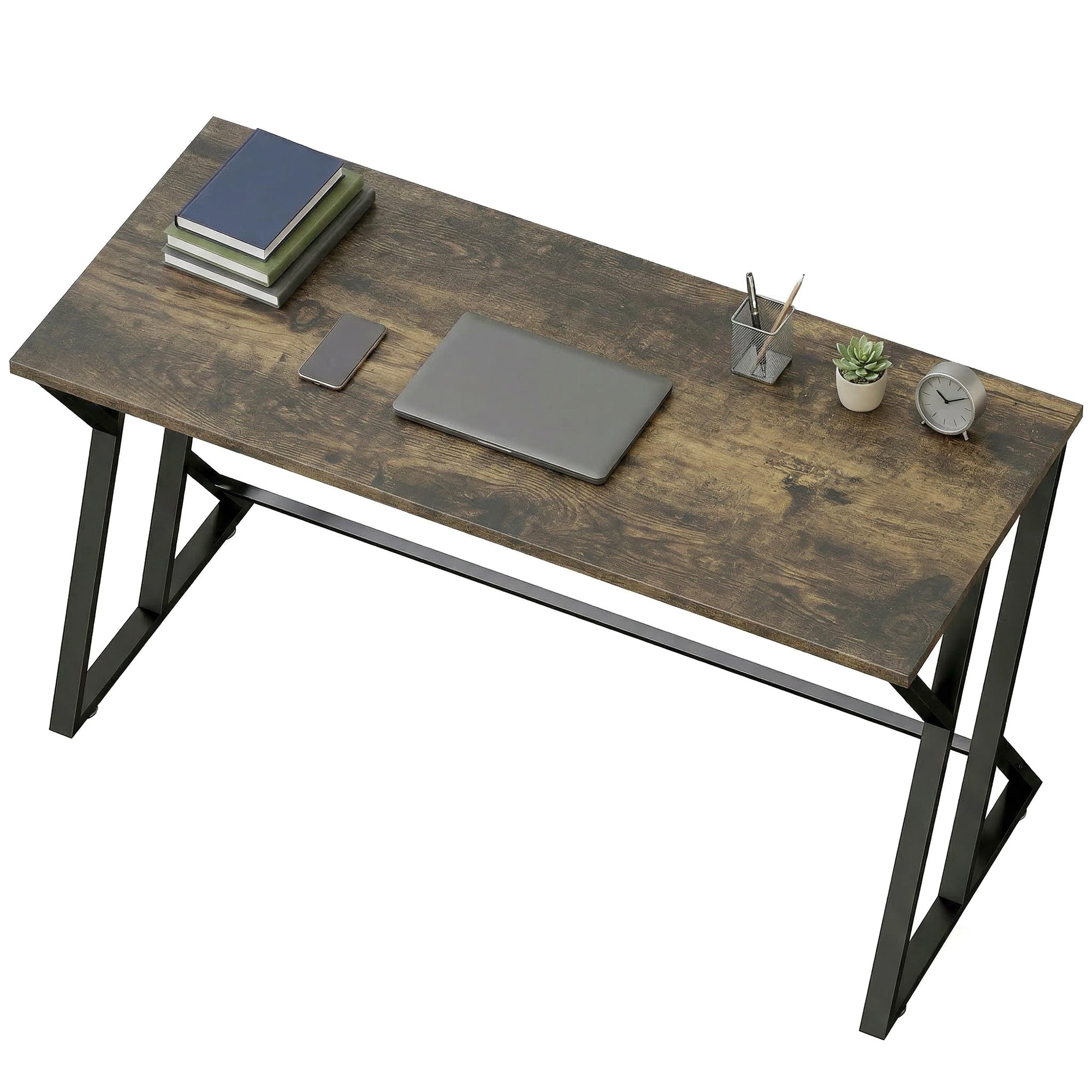 55 Inch Computer Desk, Industrial Writing Desk with Z-Shaped Metal Leg, Study Table for Home Office, Bedroom, Small Spaces, Rustic Brown