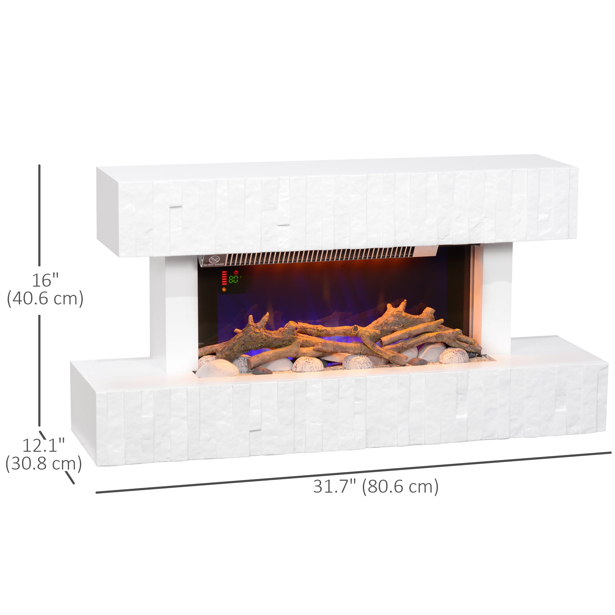 HOMCOM 32 Inches Electric Fireplace with Mantel Surround, 1500W Replaceable Fireplace Insert Heater with Remote Control, Freestanding Fireplace Heater for Living Room, White