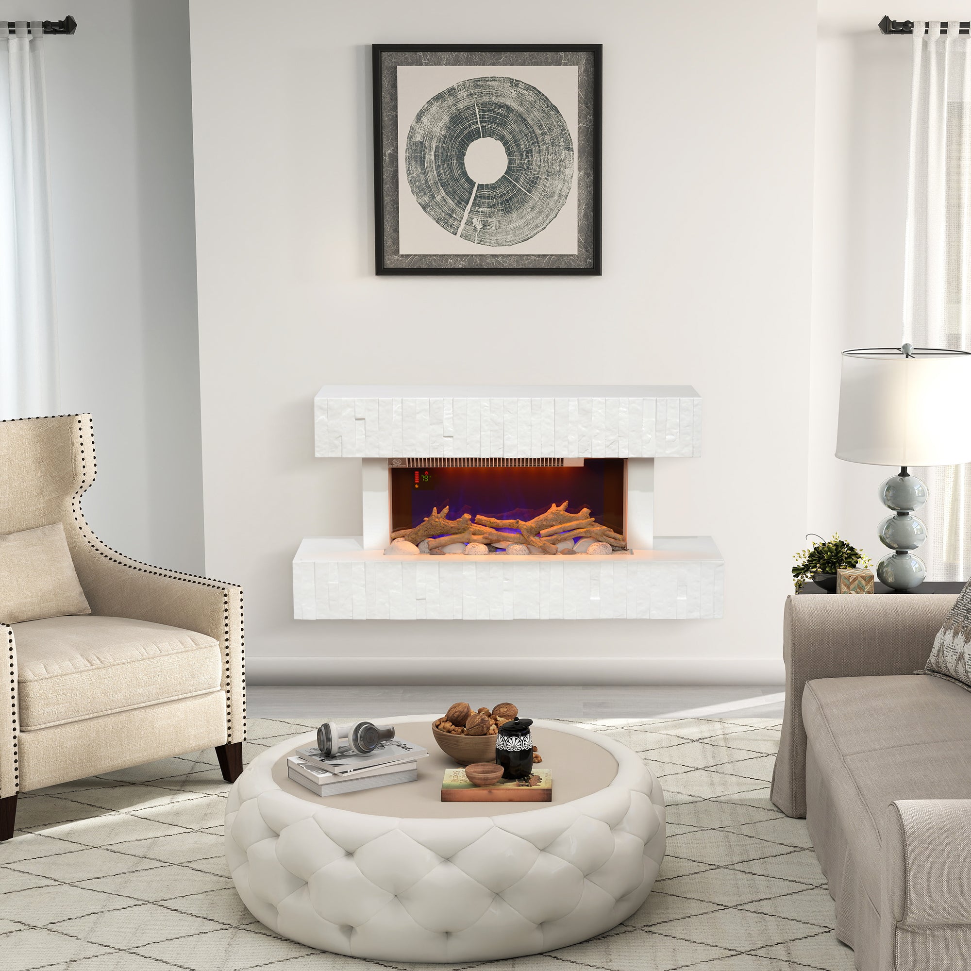 HOMCOM 32 Inches Electric Fireplace with Mantel Surround, 1500W Replaceable Fireplace Insert Heater with Remote Control, Freestanding Fireplace Heater for Living Room, White