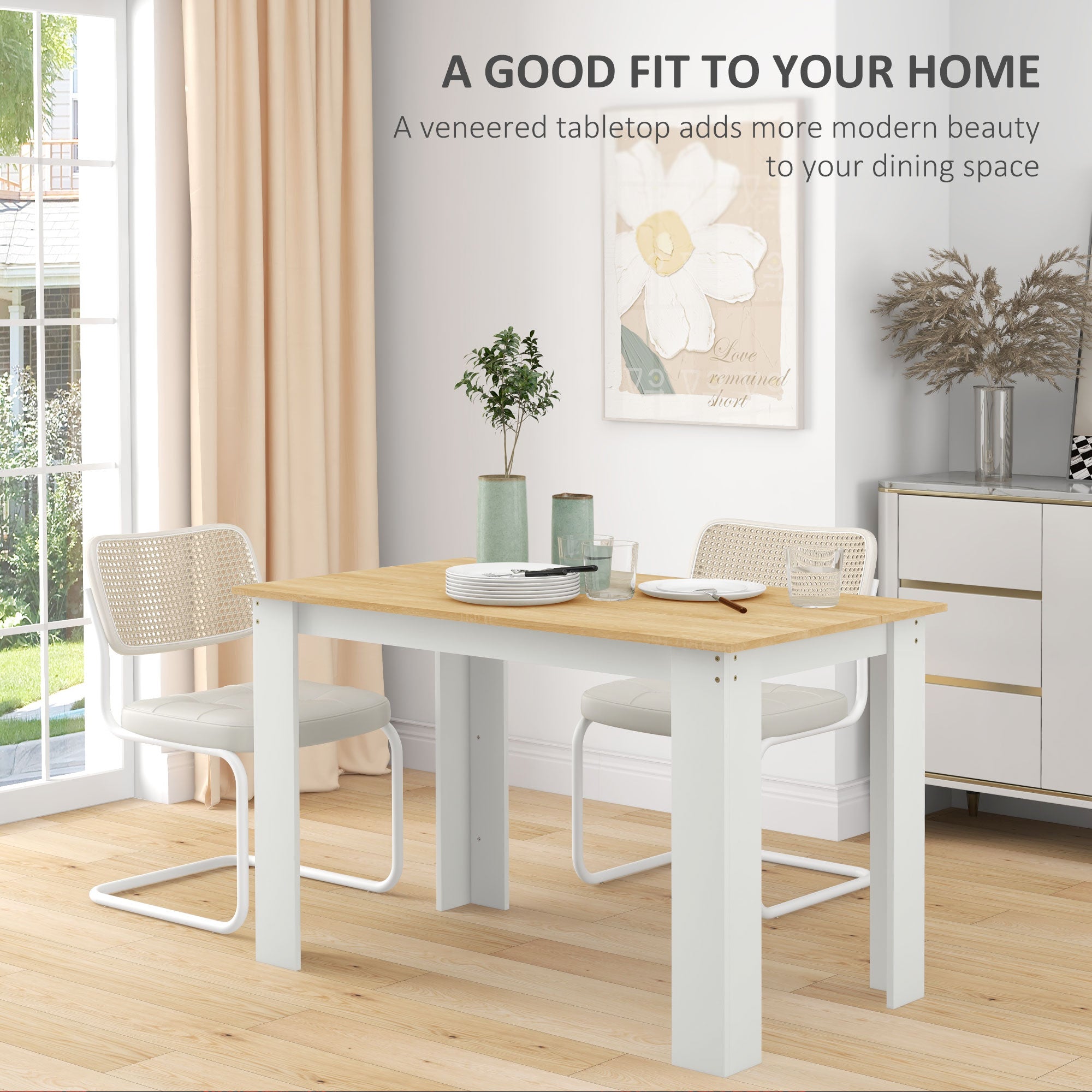 Dining Table for 4 to 6, 120W x 69D x 75H cm, Modern Kitchen Table with Wood Effect Tabletop for Dining Room, Kitchen, Living Room, Oak and White