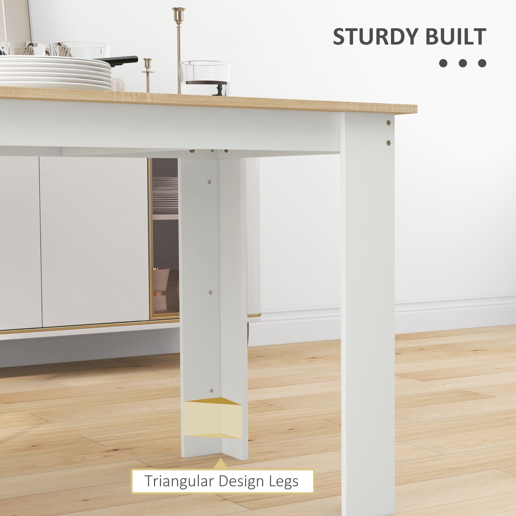 Dining Table for 4 to 6, 120W x 69D x 75H cm, Modern Kitchen Table with Wood Effect Tabletop for Dining Room, Kitchen, Living Room, Oak and White