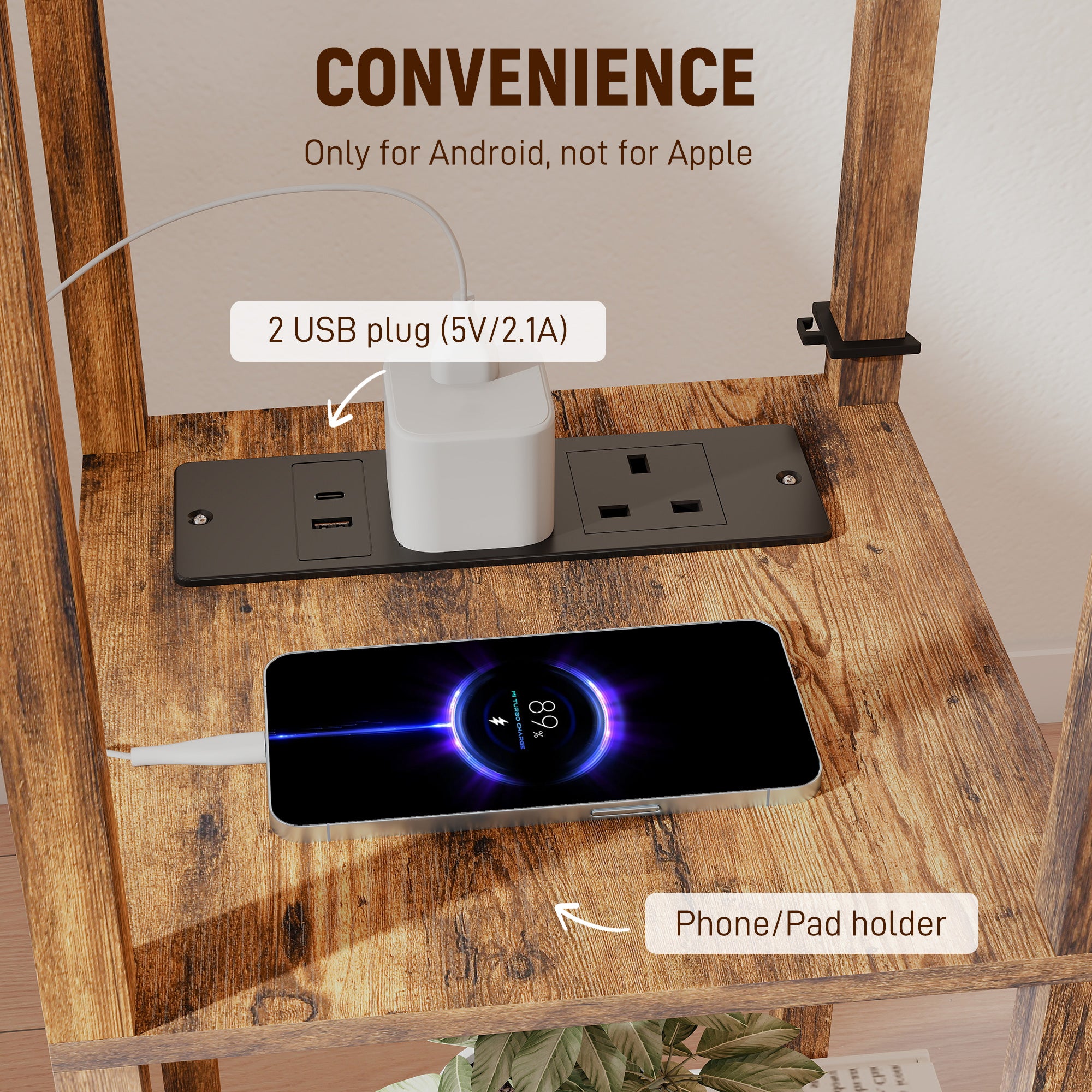 Floor Lamp with Shelves, 4 Layer Column Modern Standing Lamp with USB-A/C Ports and 3 Adjustable Colour Temperature for Living Room, Bedroom, Office, Rustic Brown