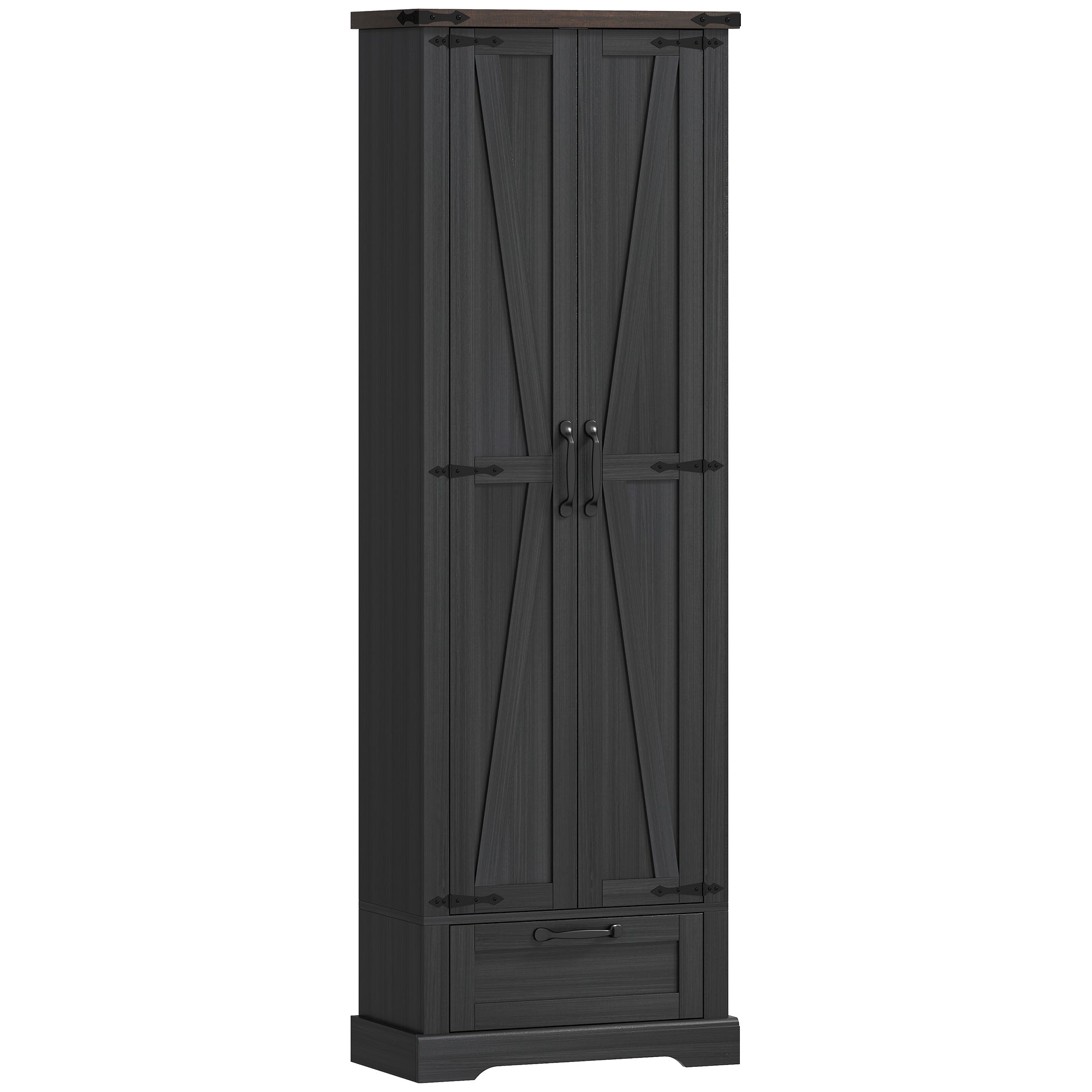 71" Tall Kitchen Pantry, Farmhouse Storage Cabinet with Barn Doors, Drawer and Adjustable Shelves, Freestanding Food Pantry Cabinet for Kitchen, Dining Room, Black