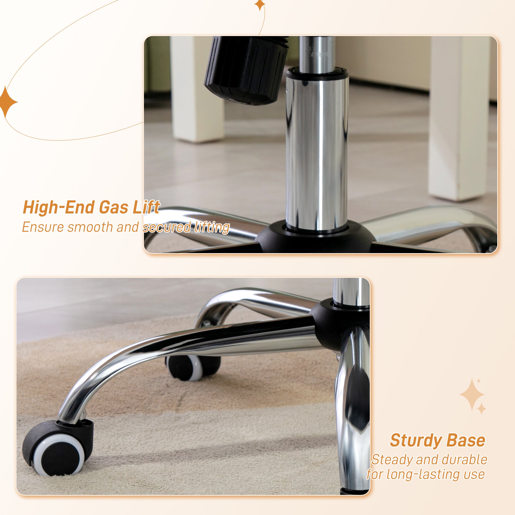 Vanity Office Chair, Velvet Computer Desk Chair with Swivel Wheels, Adjustable Height, Tilt Function, Beige