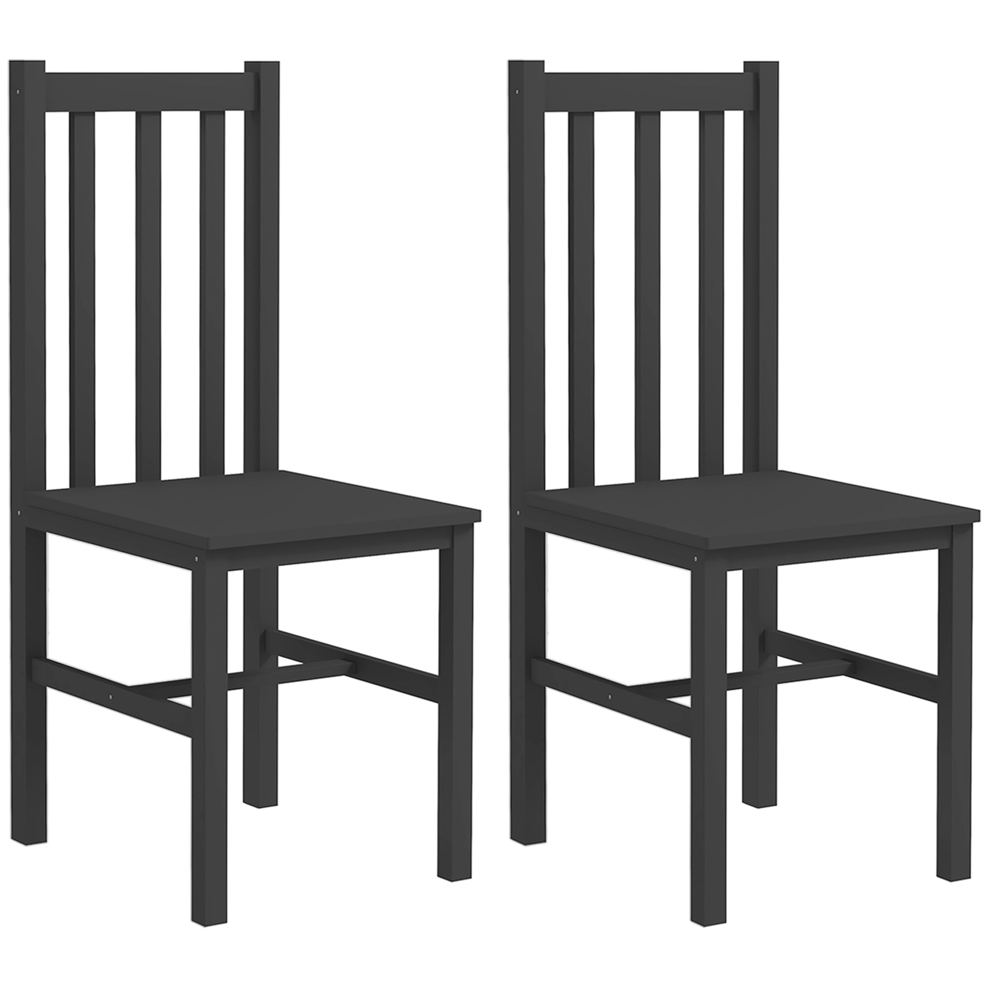 Farmhouse Dining Table Chairs, Set of 2 Pine Wood Kitchen Table Chairs with Slat Back for Living Room, Bedroom, Black