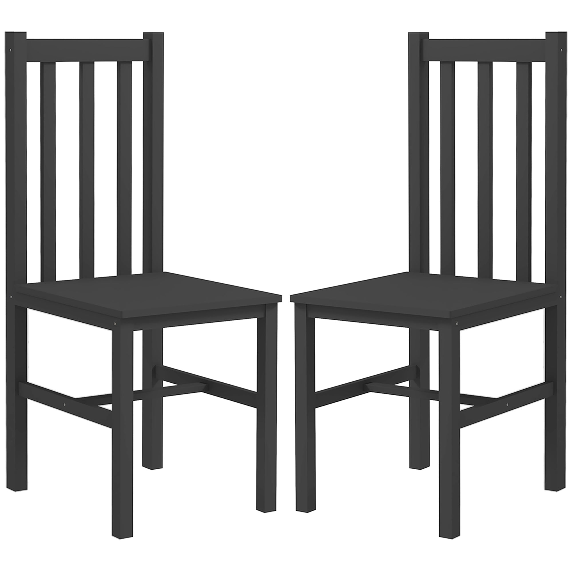 Farmhouse Dining Table Chairs, Set of 2 Pine Wood Kitchen Table Chairs with Slat Back for Living Room, Bedroom, Black