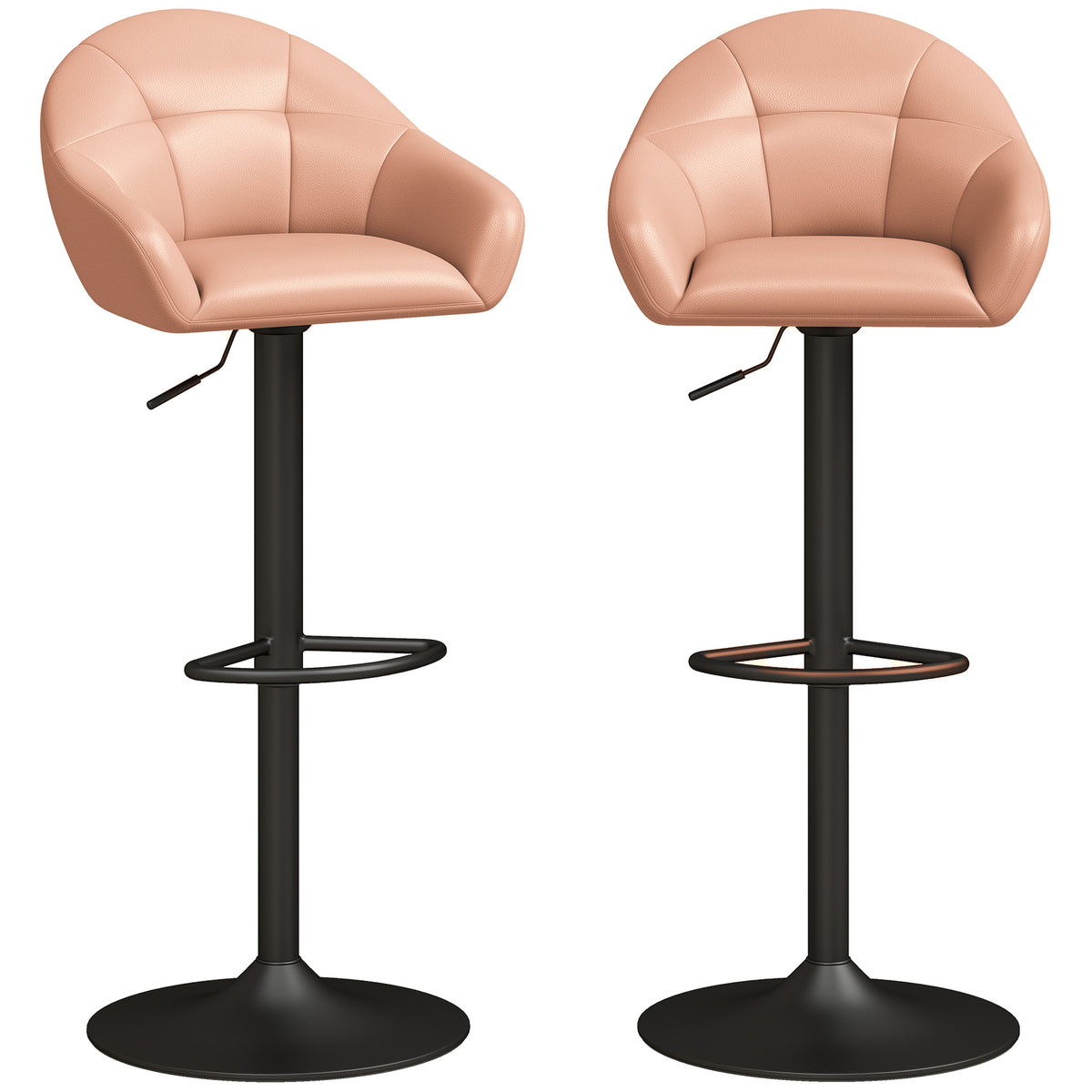 Breakfast Bar Stools Set of 2, Modern Faux Leather Swivel Barstools, Adjustable Counter Height Bar Chairs with Backrest, Arm, Footrest for Kitchen Island, Dining Room, Bar, Brown