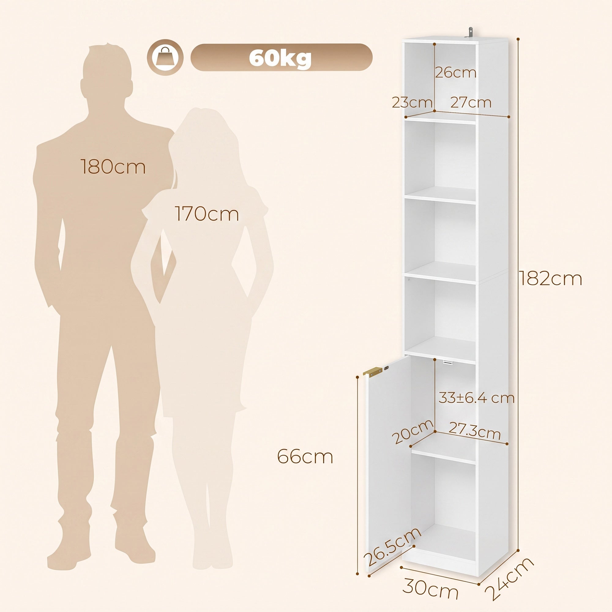 Bookcase, 6-Tier Tall Bookshelf, Open Book Shelf with Storage Cabinet and Adjustable Shelf, Anti-Tip Hardware for Living Room, Bedroom, Home Office, White Wood Effect