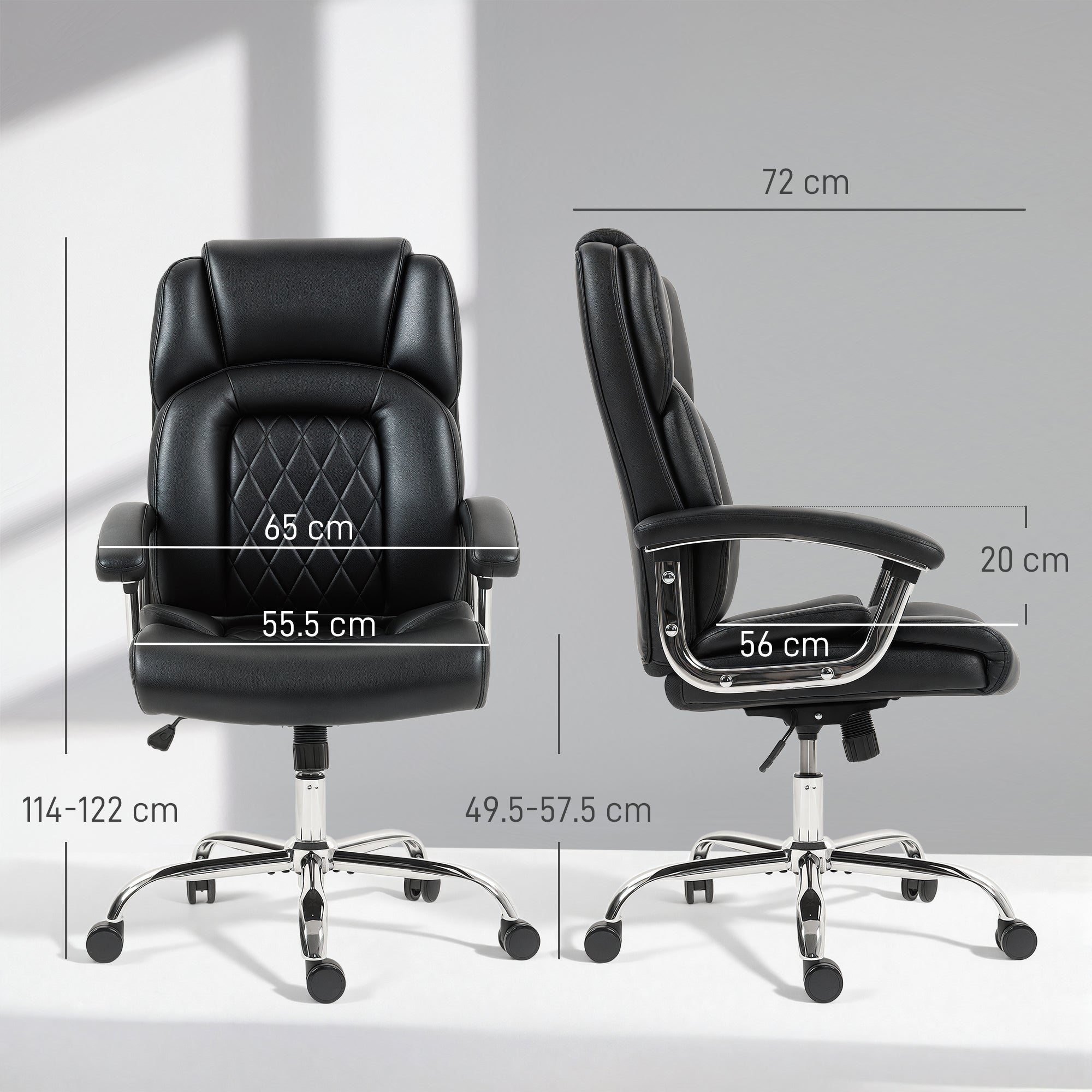 Big and Tall Office Chair 180kg, Executive PU Leather Desk Chair with Spring Cushion, Wide Seat, High Back, Adjustable Height, Swivel Wheels, Built-in Headrest, Tilt Function, Black