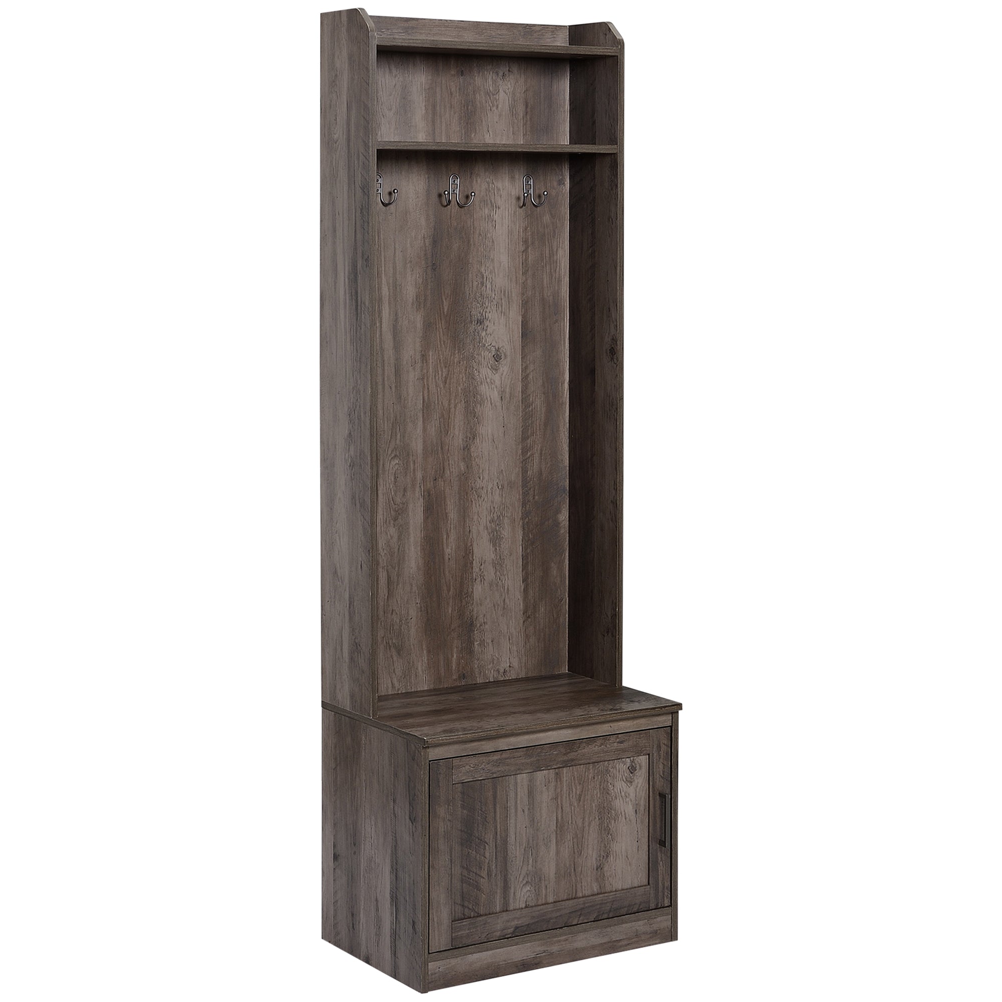 Narrow Hall Tree with Shoe Storage Bench Rustic Entryway Bench with Coat Rack Brown