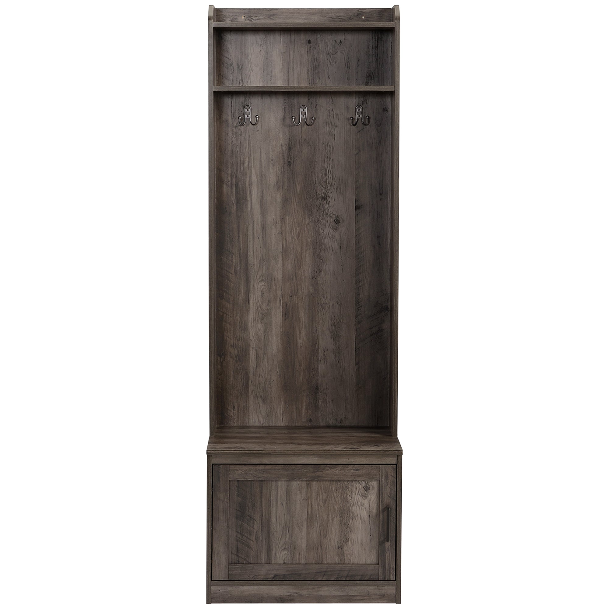 Narrow Hall Tree with Shoe Storage Bench Rustic Entryway Bench with Coat Rack Brown