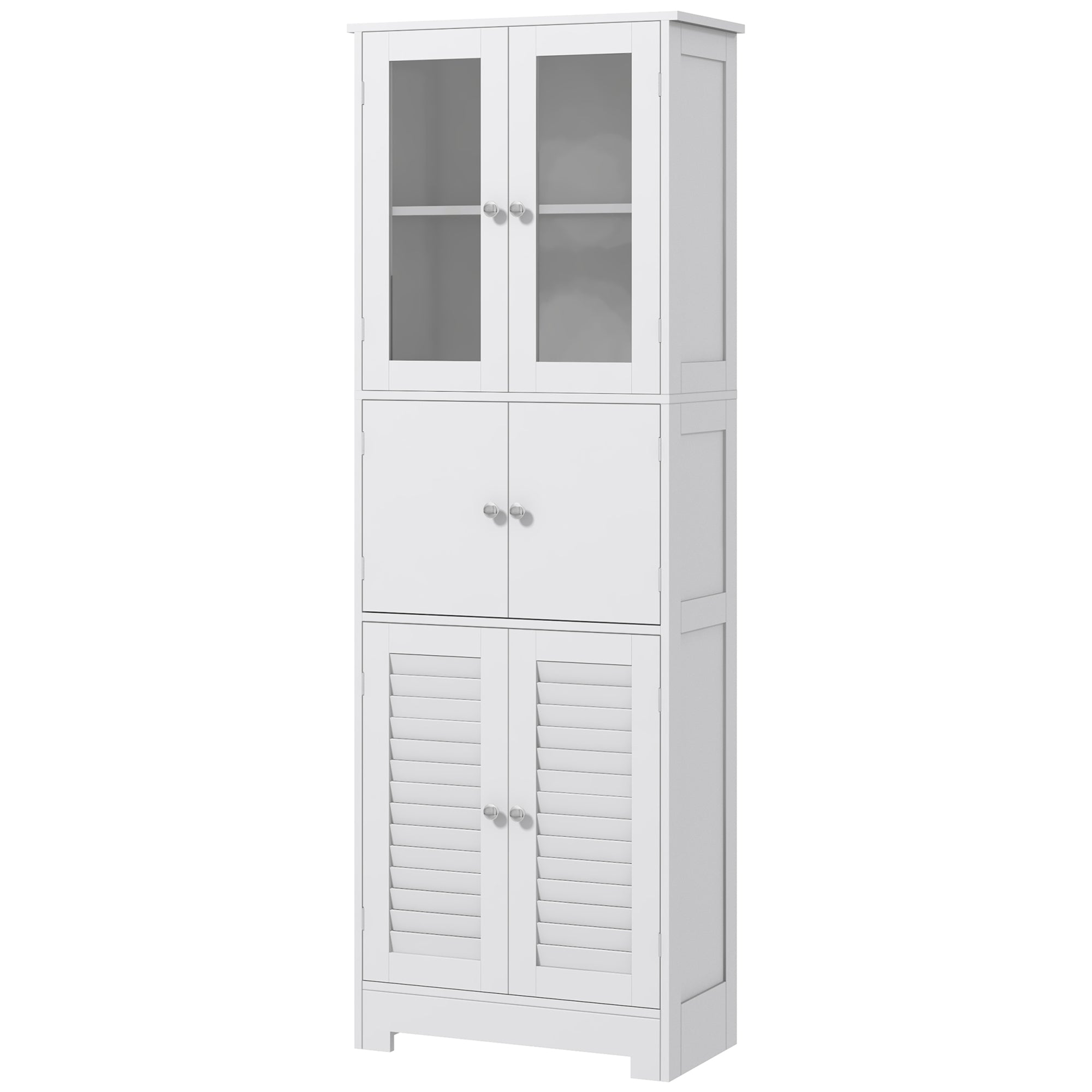 HOMCOM Tall Bathroom Cabinet, Bathroom Storage Cabinet With Glass/Louvred Doors and Adjustable Shelf, Linen Cabinet for Kitchen, Study, Living Room, White