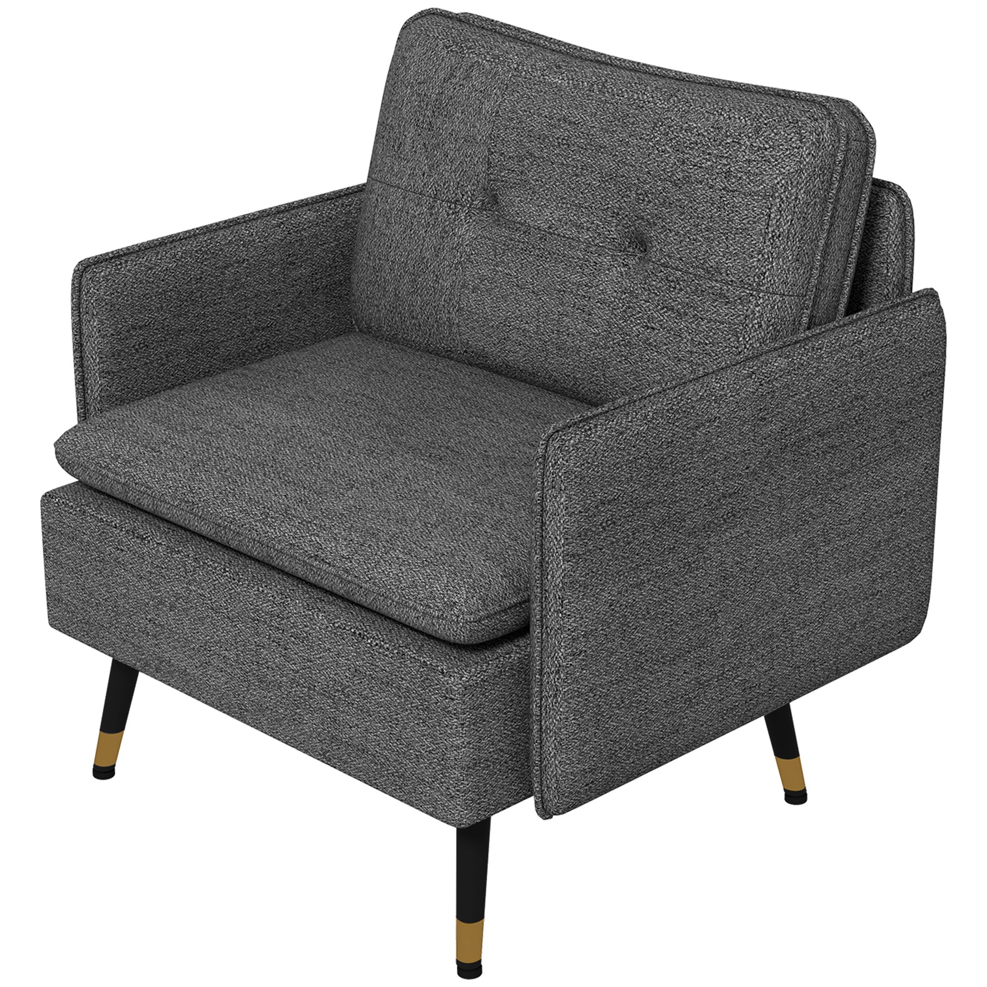 HOMCOM Accent Chair with Cushioned Seat and Back, Upholstered Fabric Armchair for Bedroom, Button Tufted Living Room Chair with Arms and Steel Legs, Dark Grey