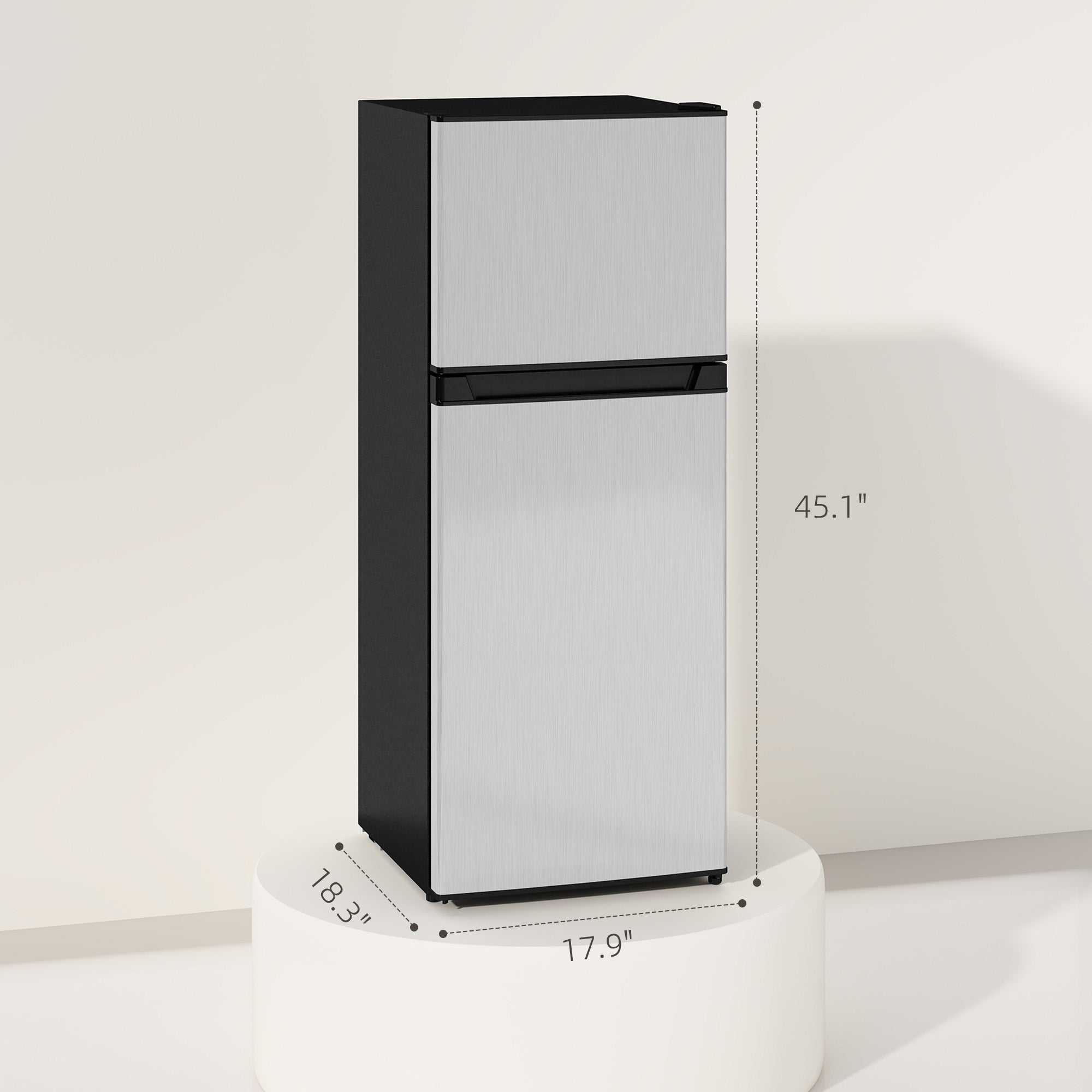 Small Fridge with Freezer, 4 Cu. Ft. Compact Refrigerator with Adjustable Shelves, Mechanical Thermostat, Reversible Double Doors for Bedroom, Dorm, Kitchen, Silver