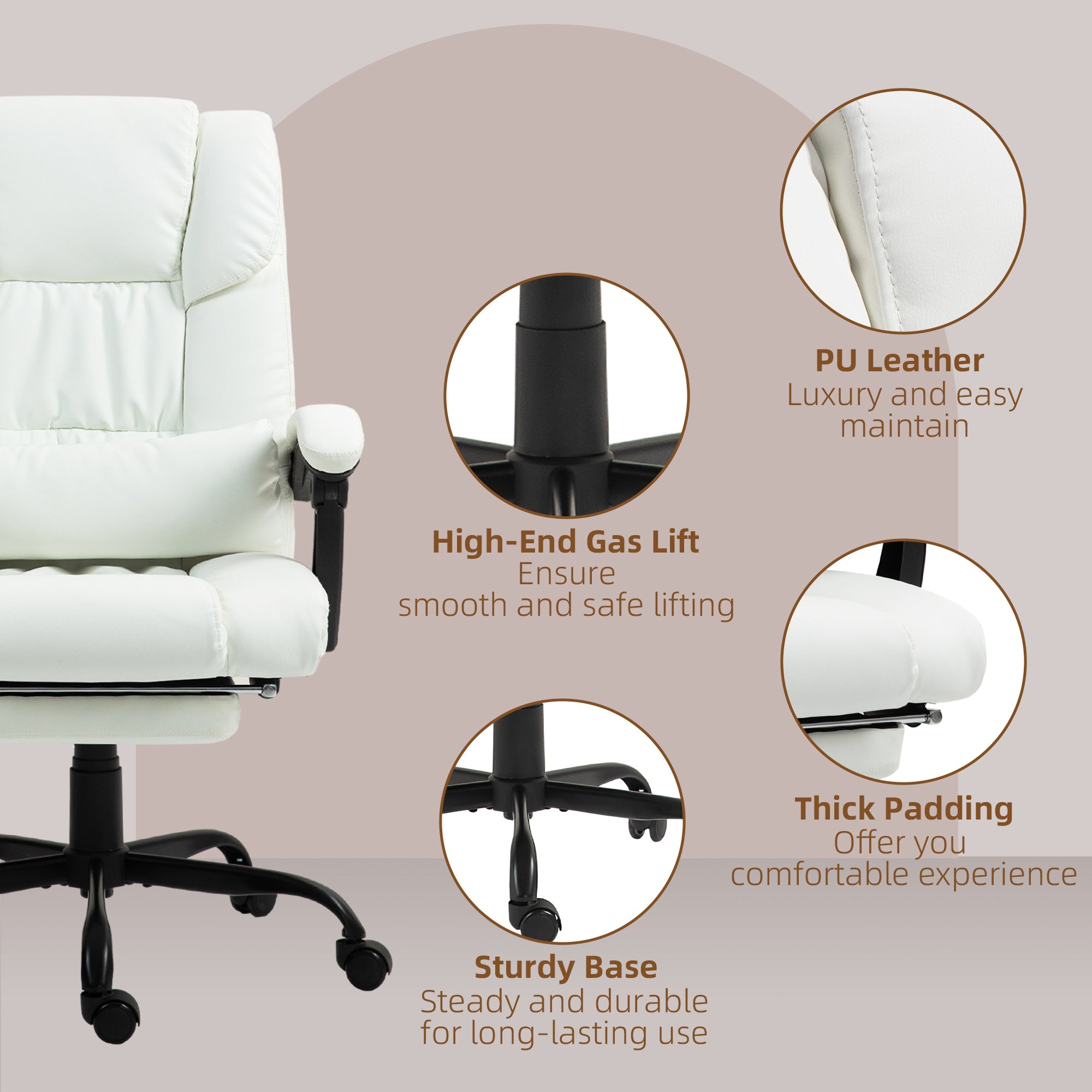 Vinsetto Massage Office Chair with 6 Point Vibration Massage, PU Leather Desk Chair with Lumbar Pillow Support, Adjustable Height and Footrest for Home Office, White