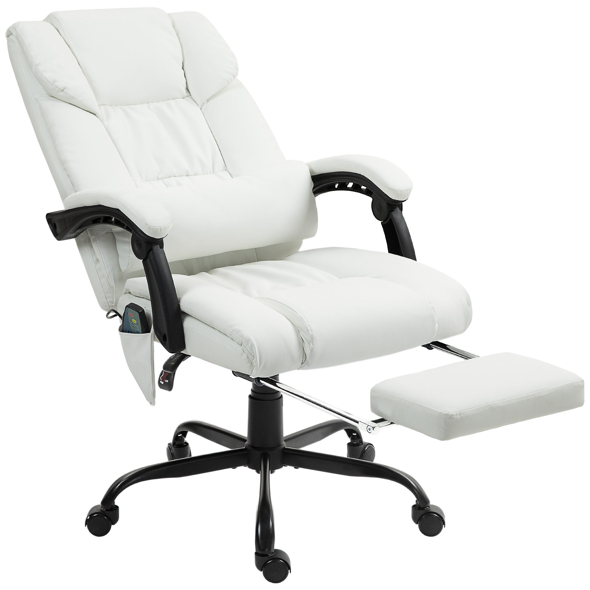 Vinsetto Massage Office Chair with 6 Point Vibration Massage, PU Leather Desk Chair with Lumbar Pillow Support, Adjustable Height and Footrest for Home Office, White