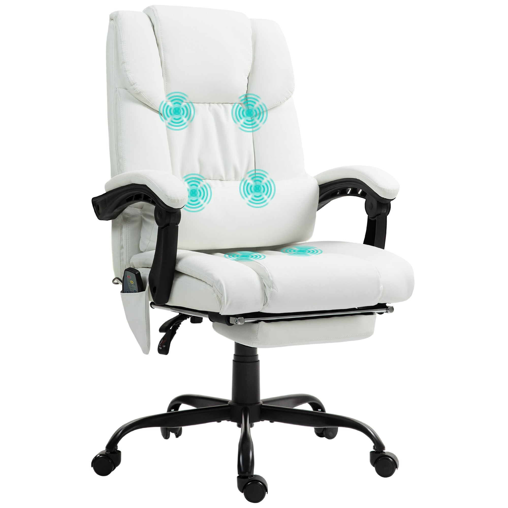 Vinsetto Massage Office Chair with 6 Point Vibration Massage, PU Leather Desk Chair with Lumbar Pillow Support, Adjustable Height and Footrest for Home Office, White