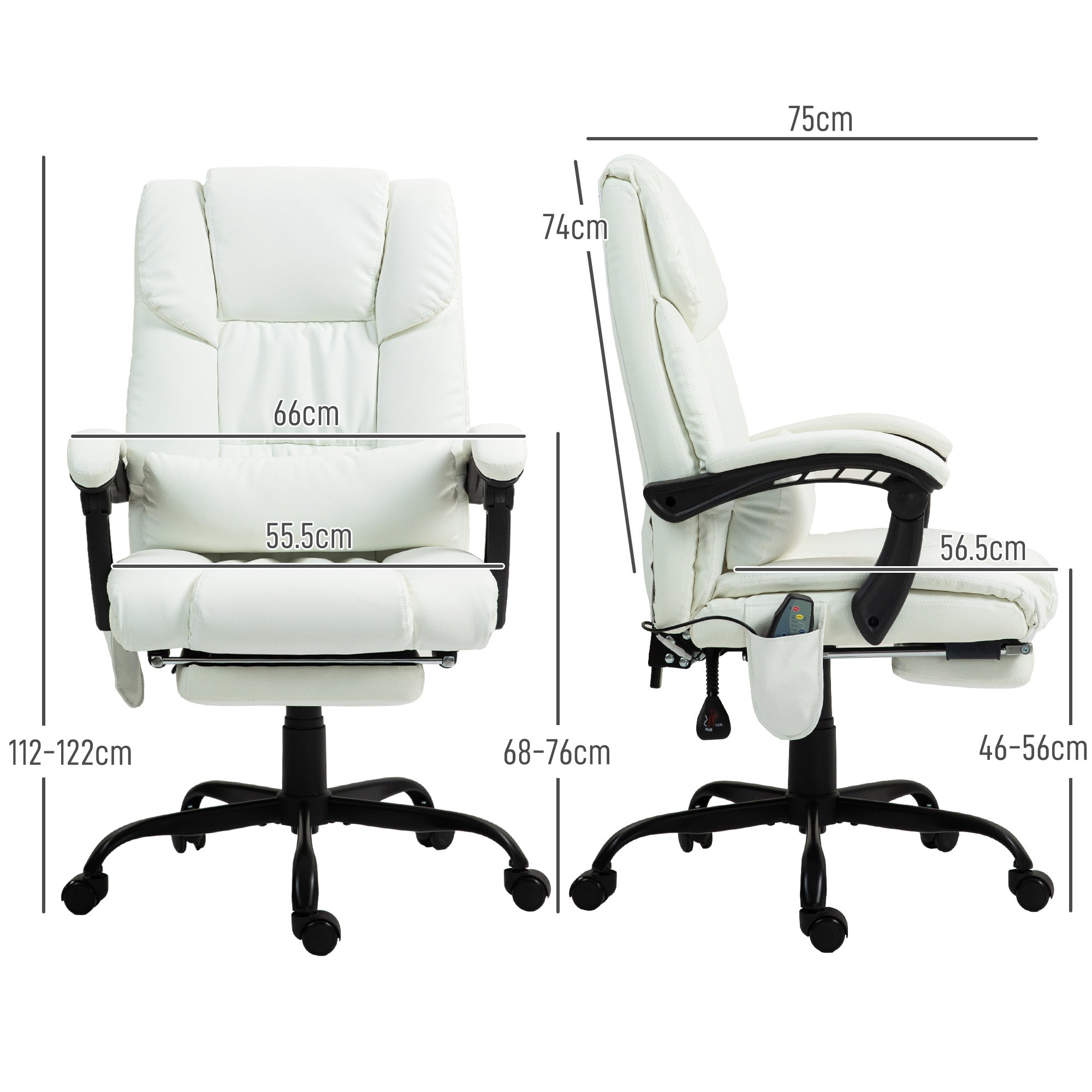 Vinsetto Massage Office Chair with 6 Point Vibration Massage, PU Leather Desk Chair with Lumbar Pillow Support, Adjustable Height and Footrest for Home Office, White
