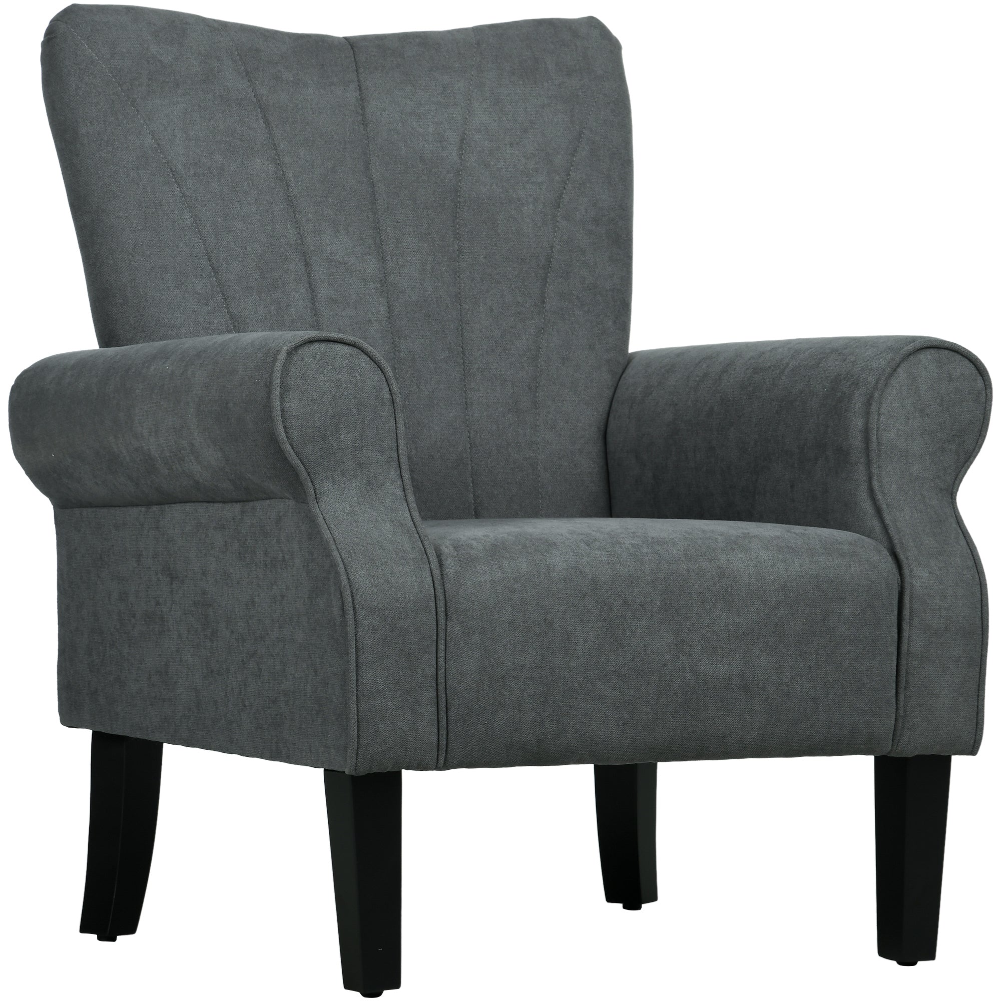 Fabric Accent Chair, Modern Armchair with Wood Legs, Dark Gray