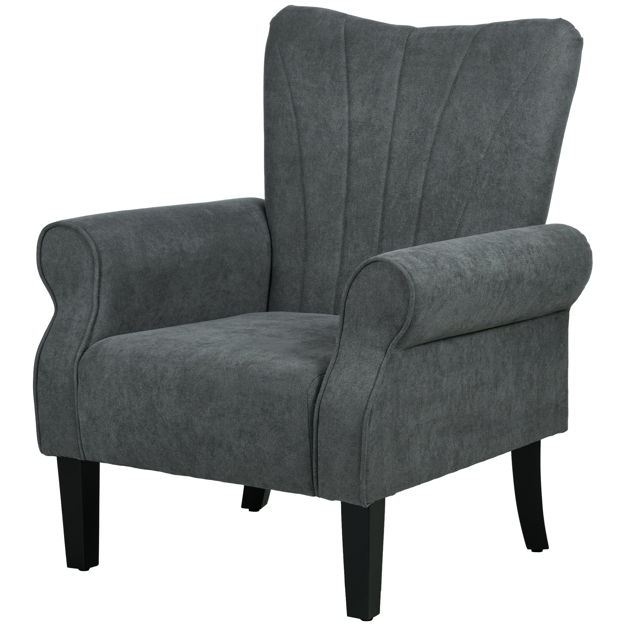 Fabric Accent Chair, Modern Armchair with Wood Legs, Dark Gray