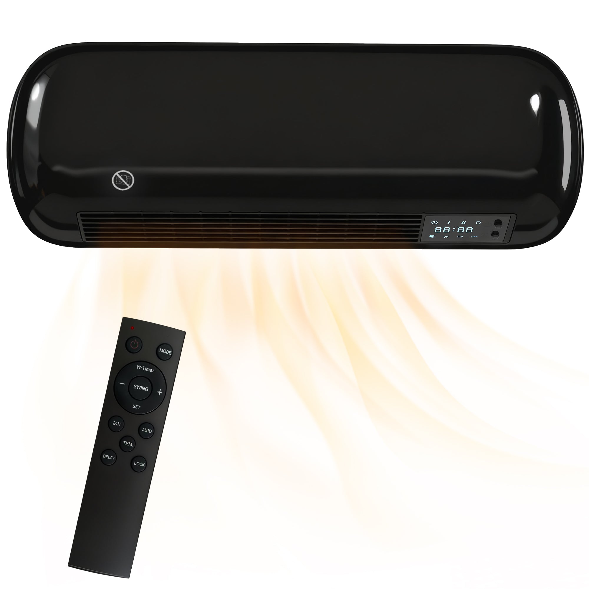 Electric Heater, 2000W Ceramic Space Heater, Wall Mounted, with Fan, Adjustable Thermostat, Weekly Timer, Oscillation, Open Window Detection, 24H Timer, Remote Control, Children Lock, Black