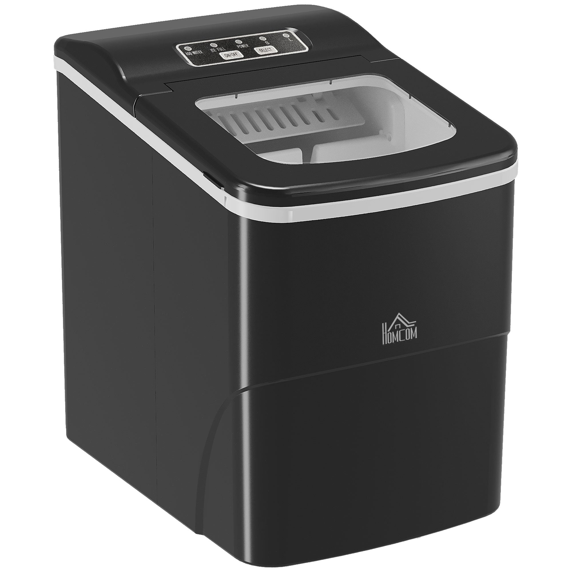 HOMCOM Portable Ice Maker Countertop, Bullet Ice Cube Machine, 9 Ice Cubes per 8 Minutes, Automatic Cleaning, Visible Window Scoop and Basket for Kitchen, Office, Bar, Black